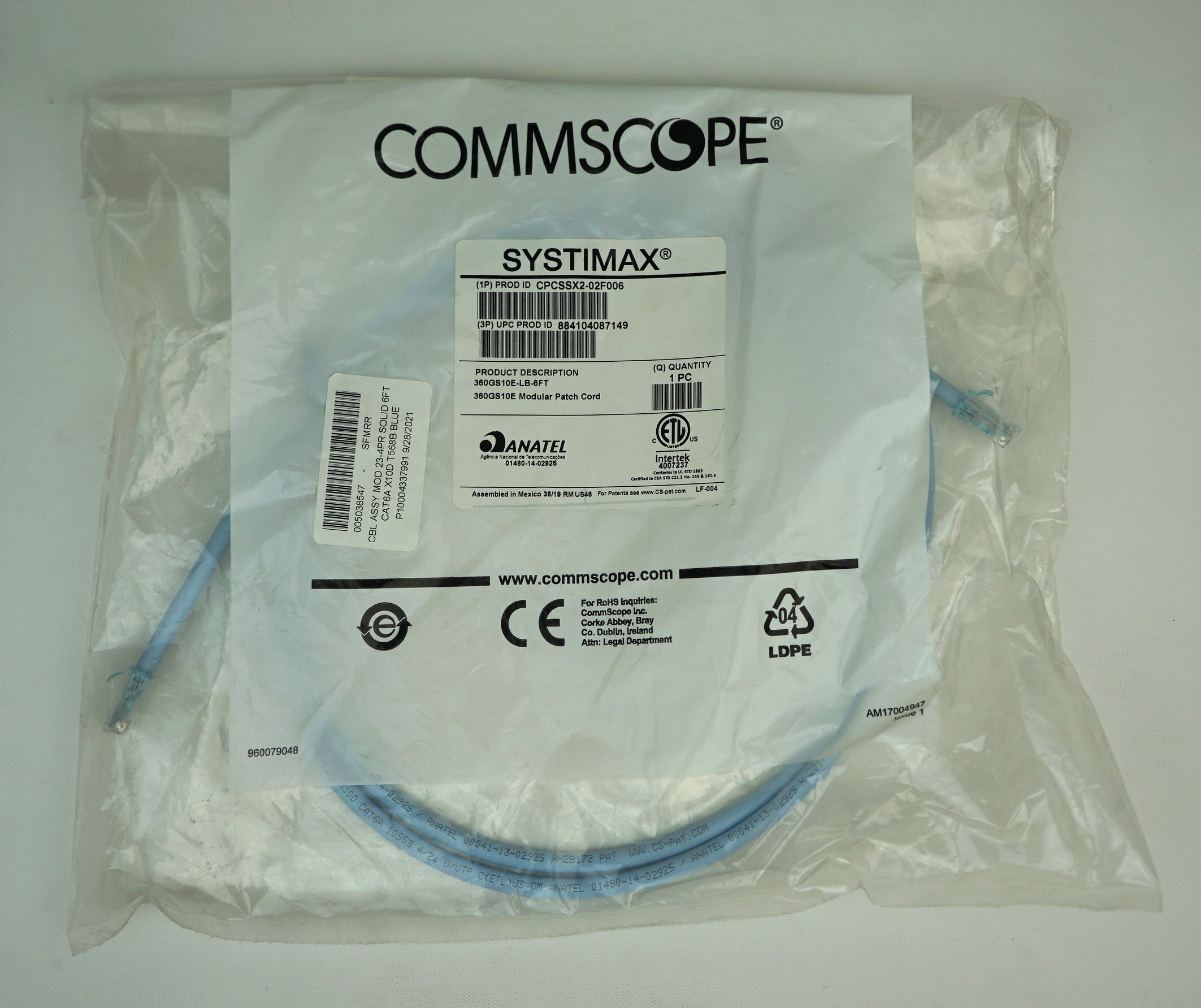 CommScope CPCSSX2-02F006 6-Feet GigaSPEED X10D 360GS10E Cable