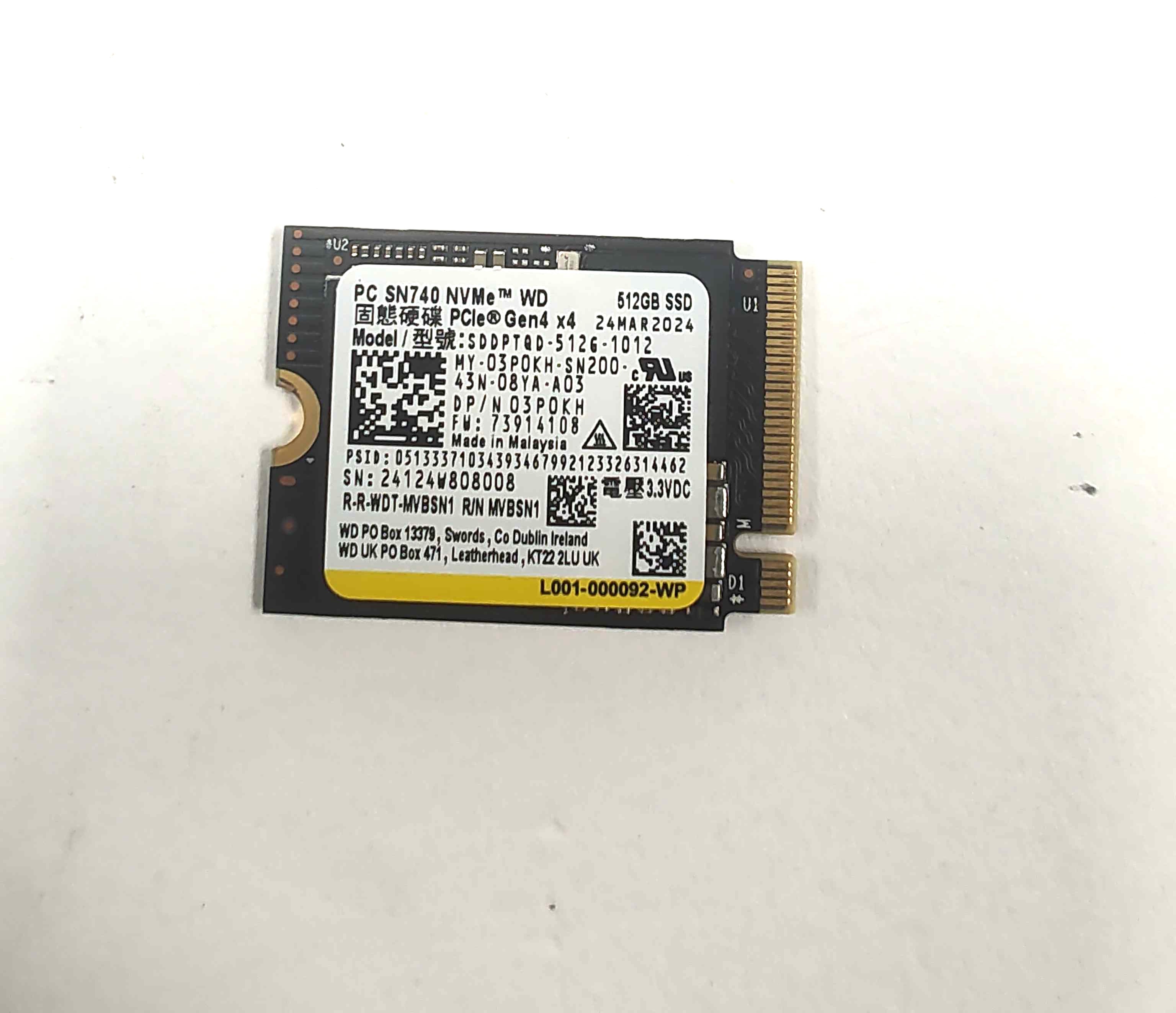 Dell 3P0KH (Western Digital SDDPTQD-512G-1012) Solid State
