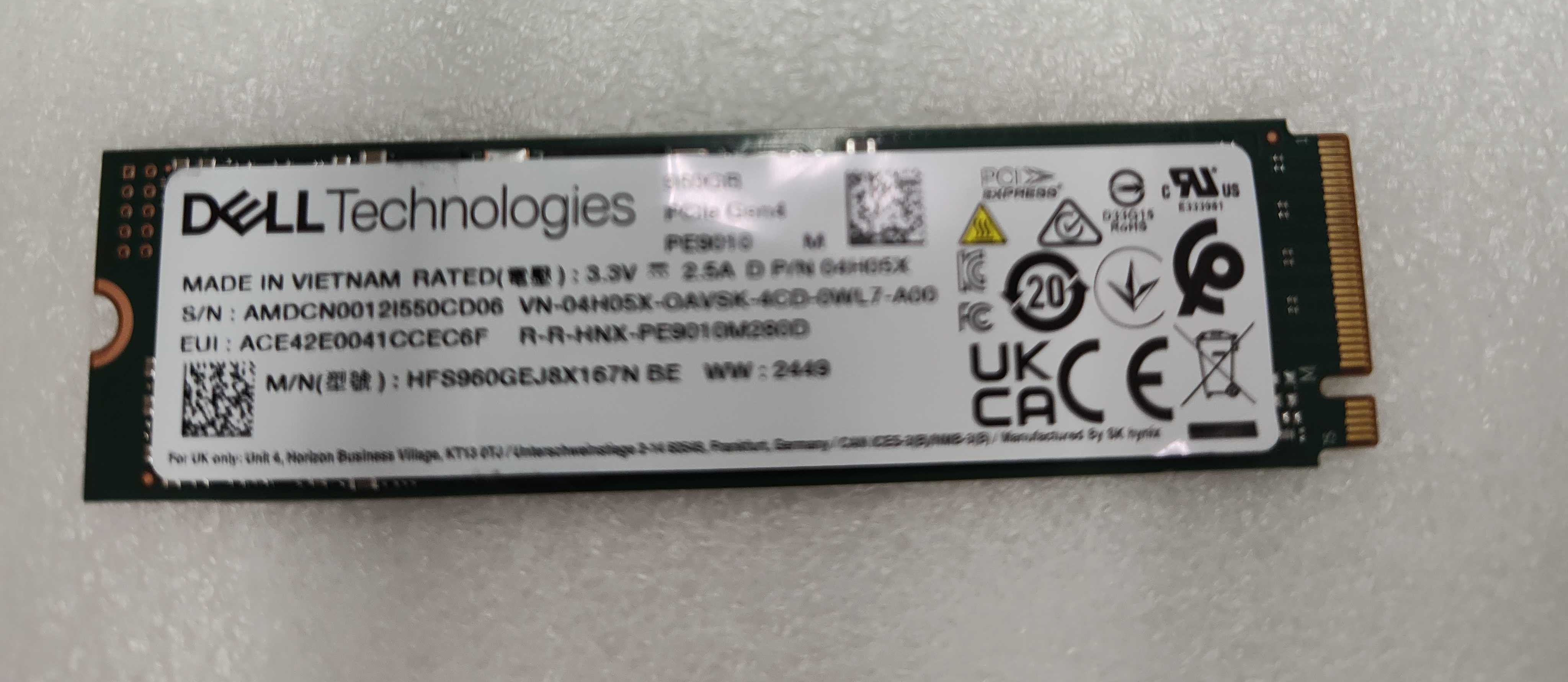 Seller photo of Dell 4H05X (Hynix HFS960GEJ8X167N-BE) 960GB Solid State Drive