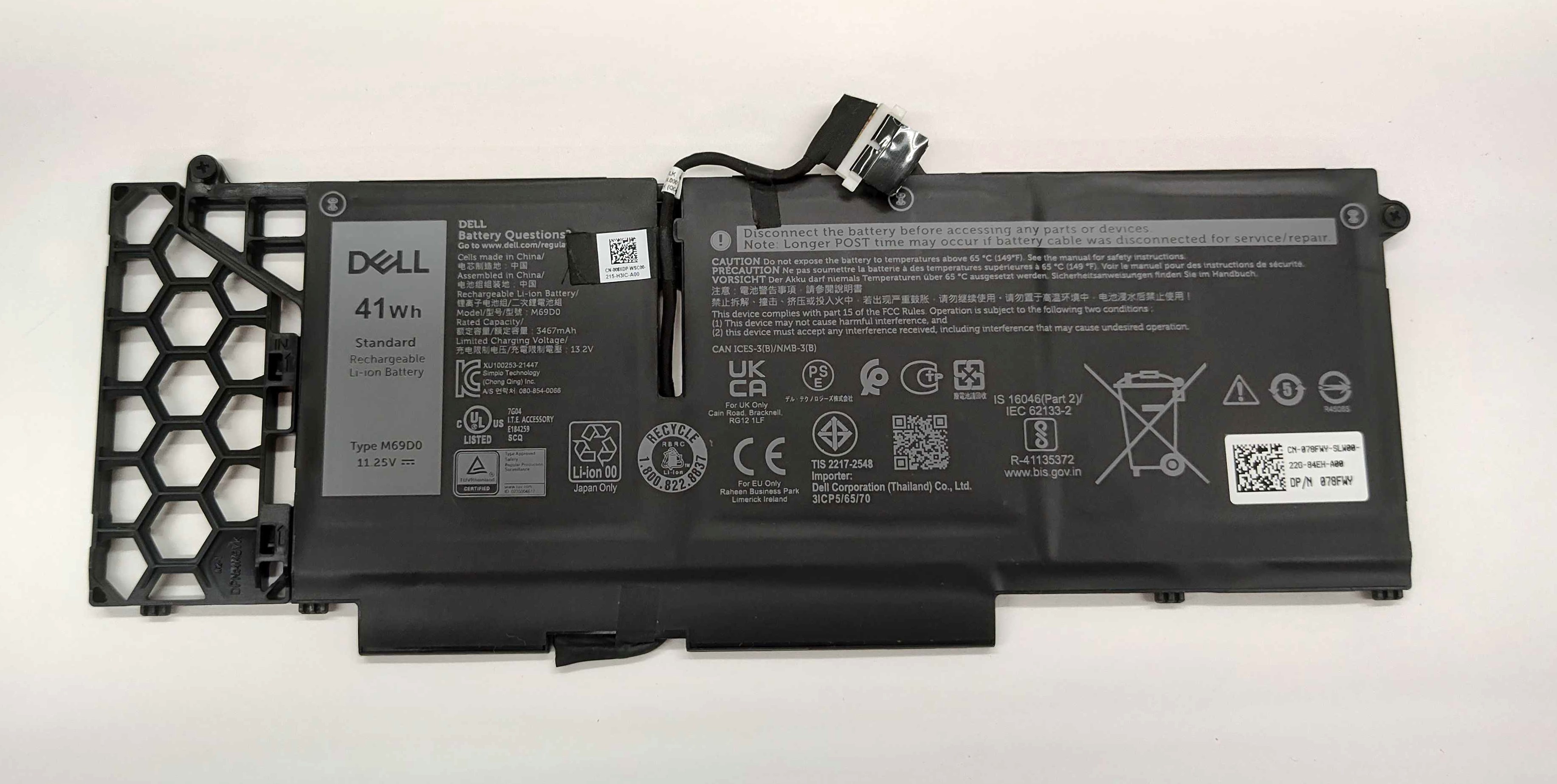 Dell 78FWY 41 Watthours  3467 mAh Laptop Battery