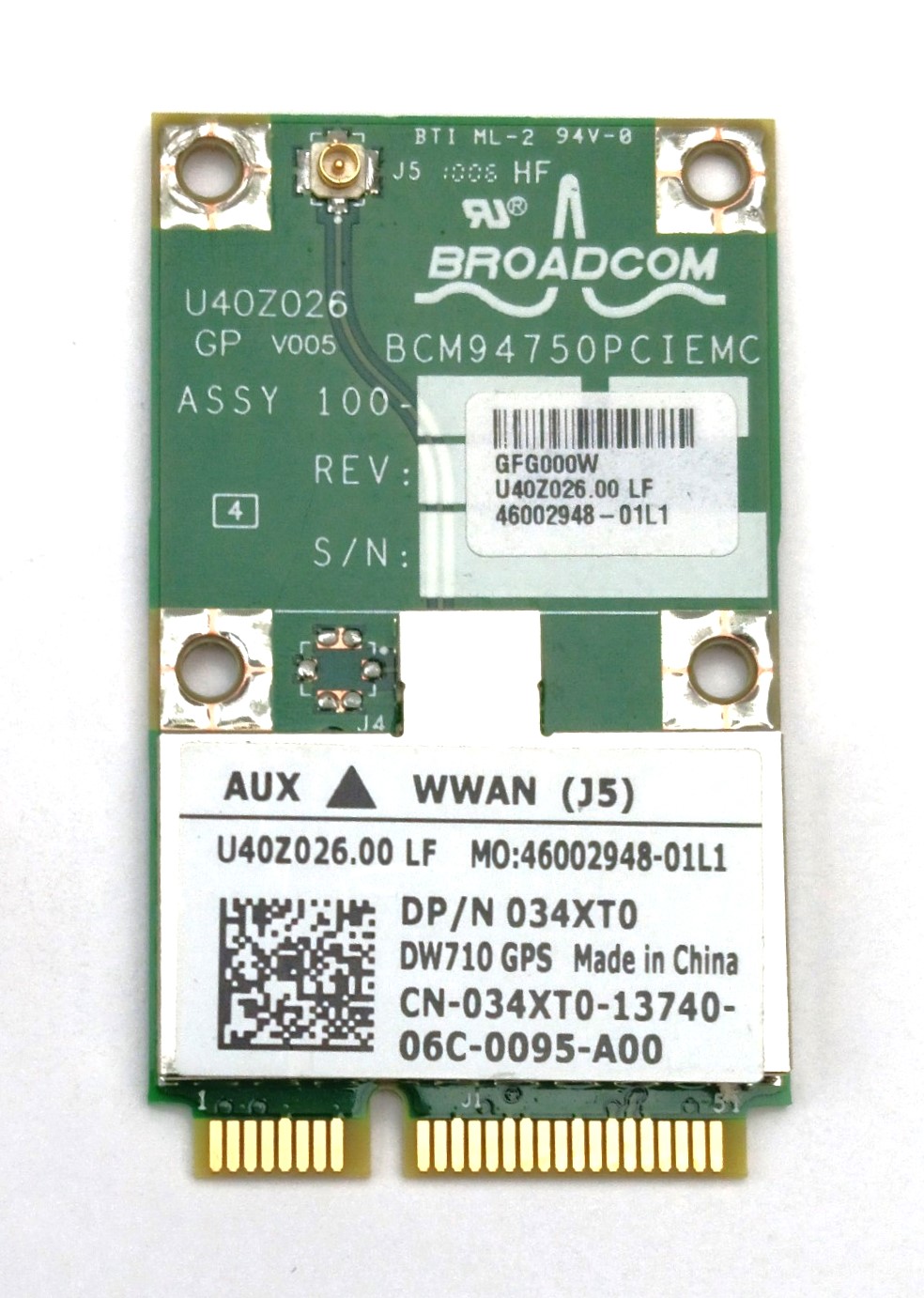 Dell 34XT0 Broadcom BCM94750PCIEMC DW710 Wireless GPS Receiver Modem