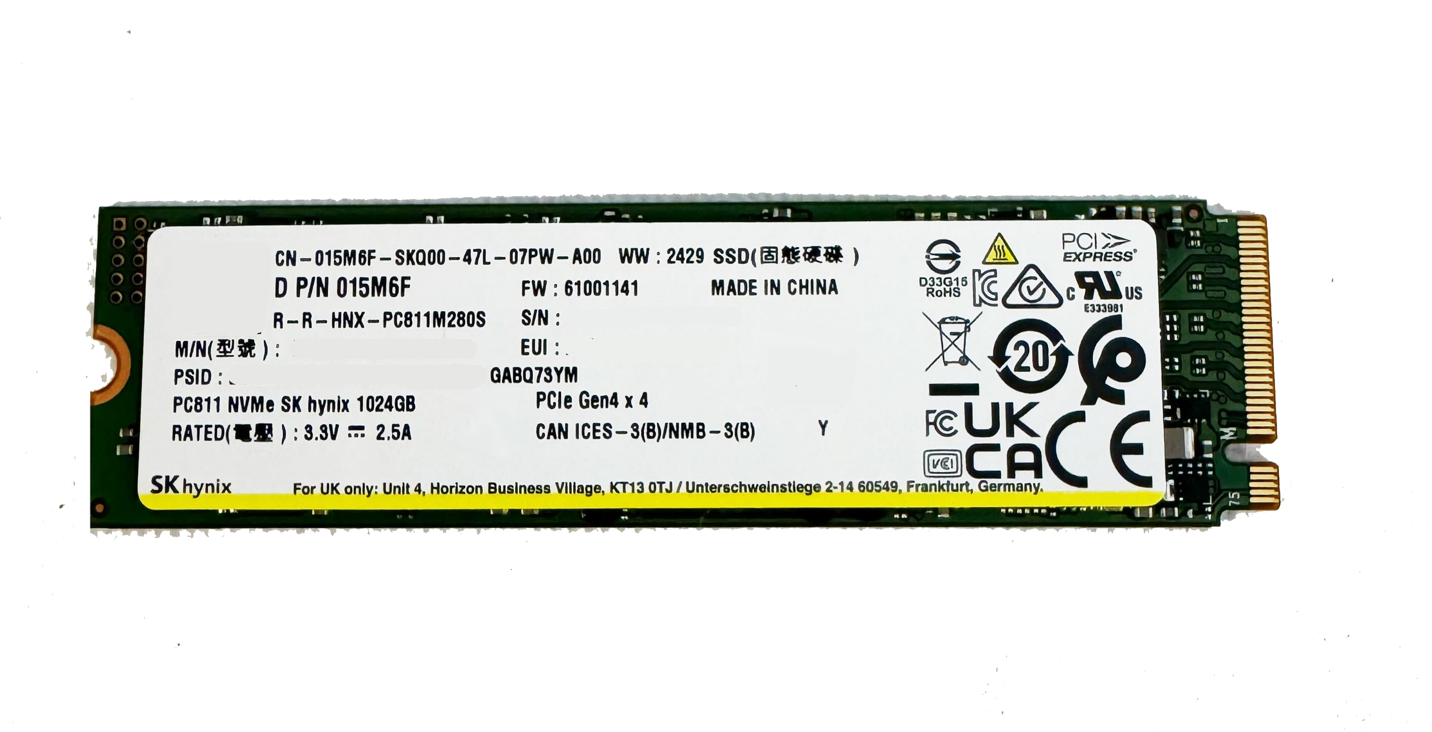 Dell SK Hynix PC811 Series 15M6F