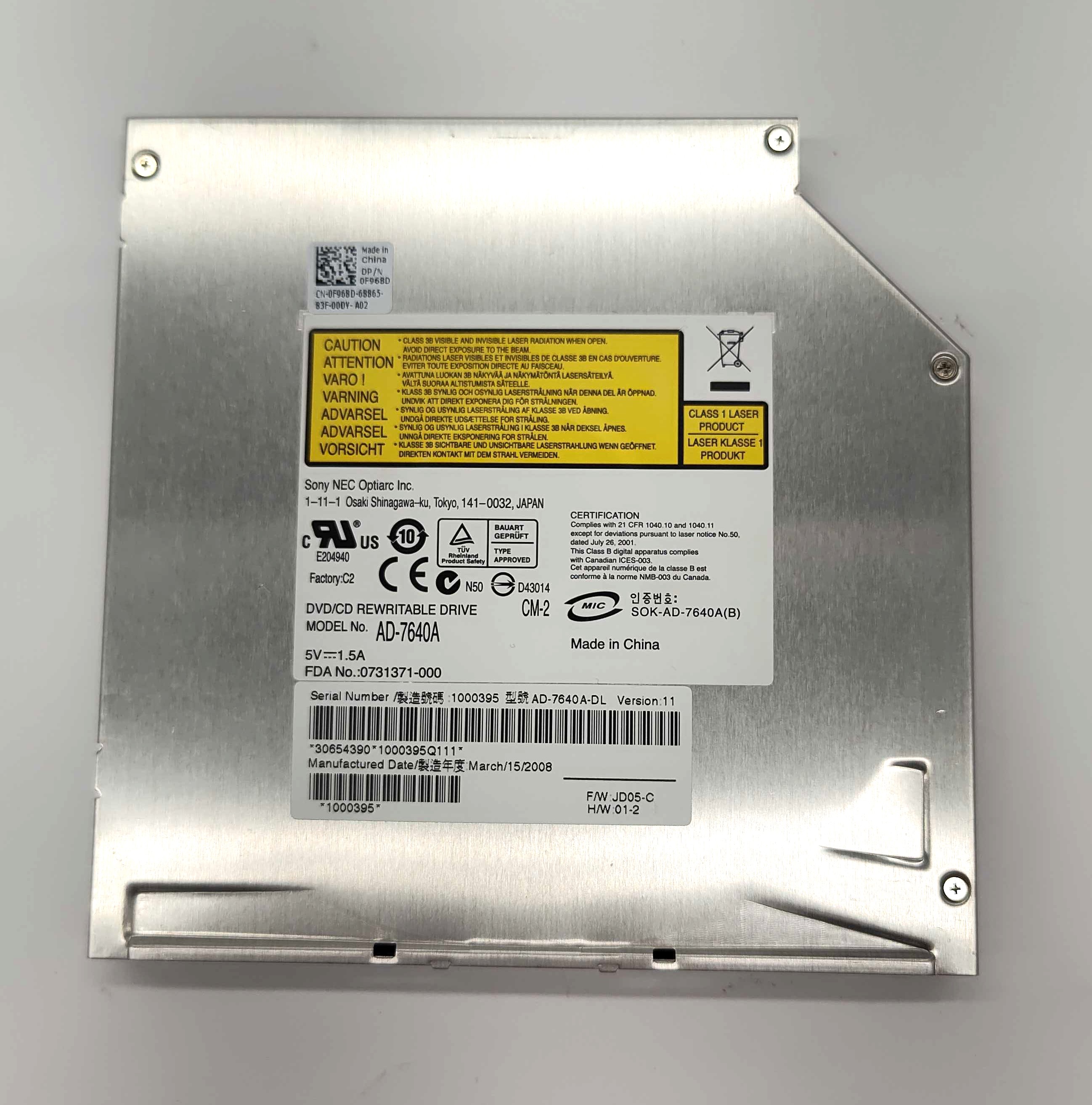 Dell F968D SonyNec AD7640A DVDRW Optical Drive