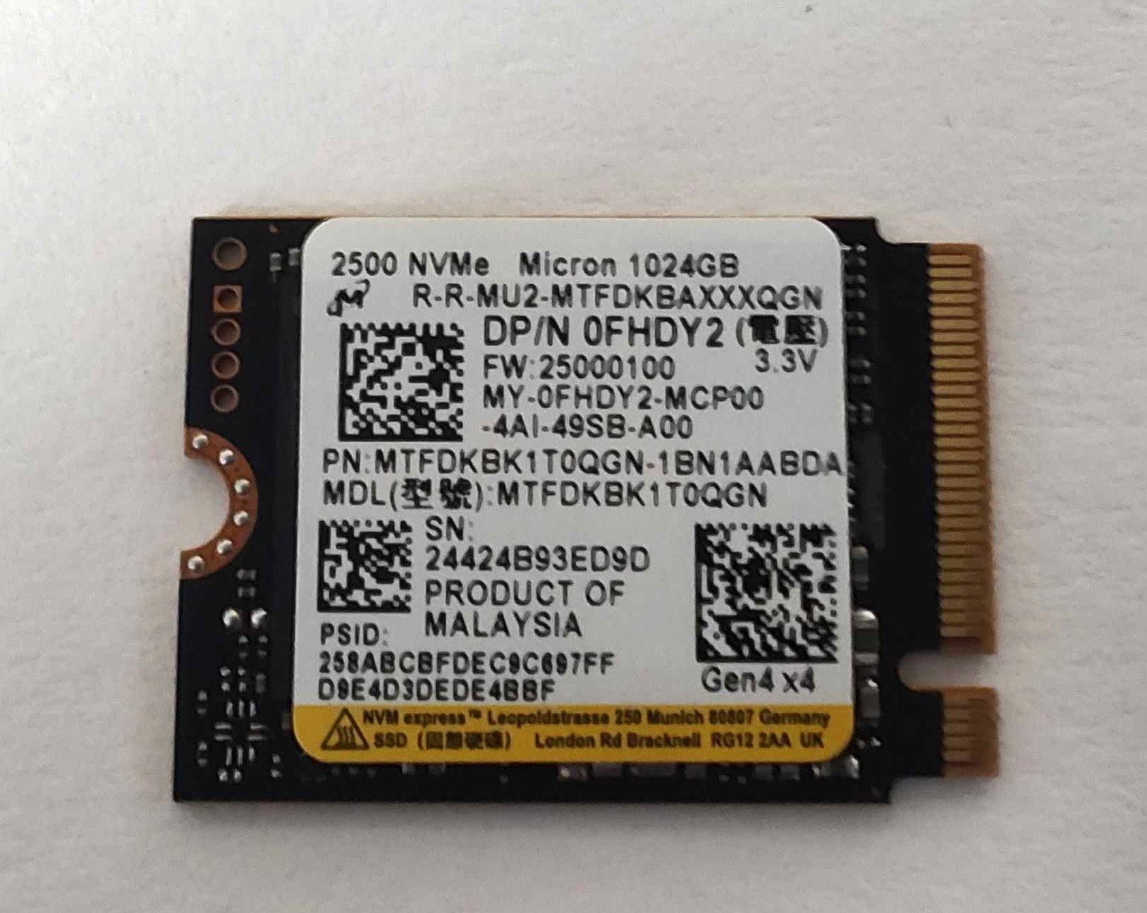 Dell FHDY2 (Micron MTFDKBK1T0QGN-1BN1A) 1TB Solid State Drive