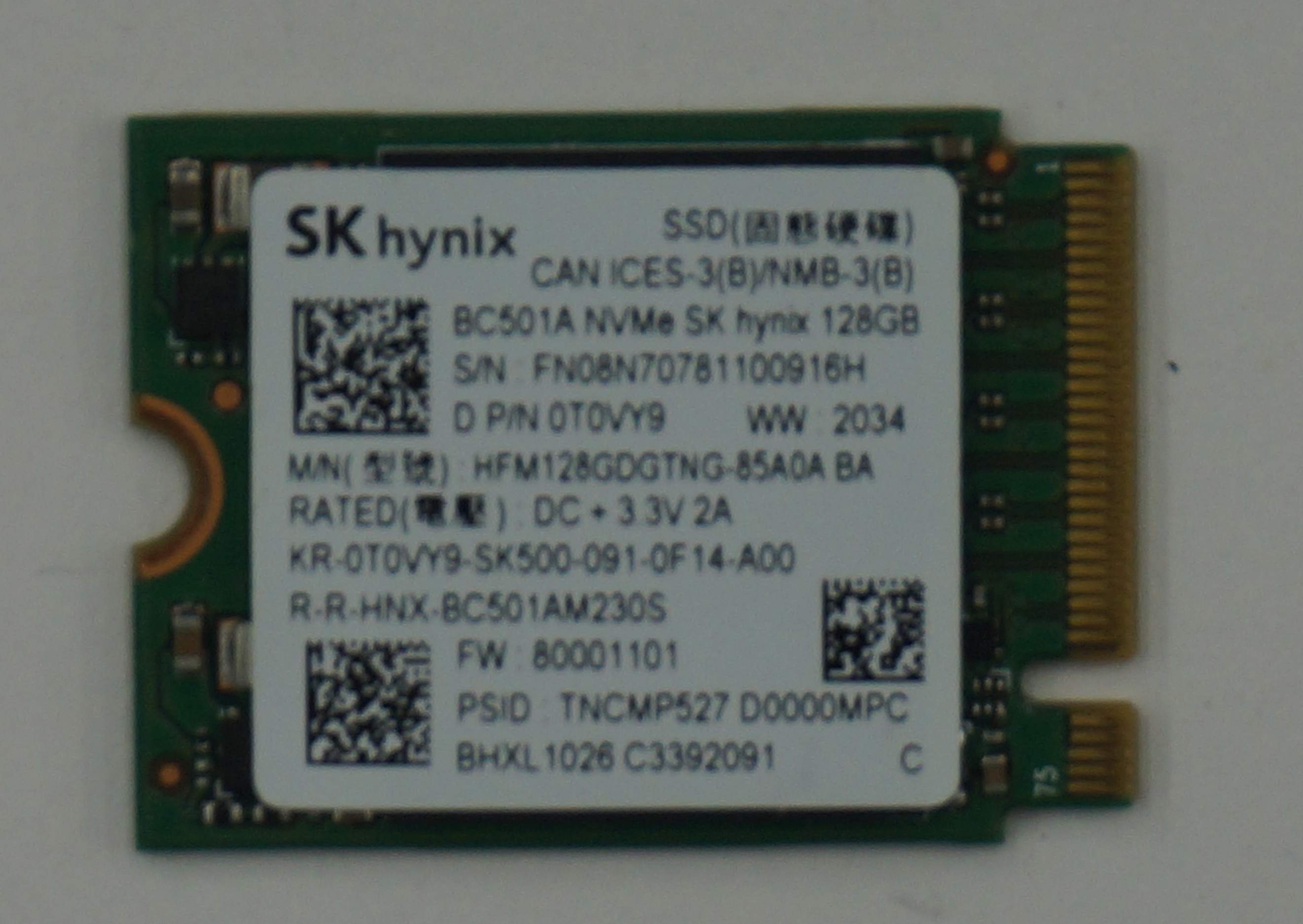 Seller photo of 128GB Pci-e 3.0 X4 Nvme M.2 2230 Ssd