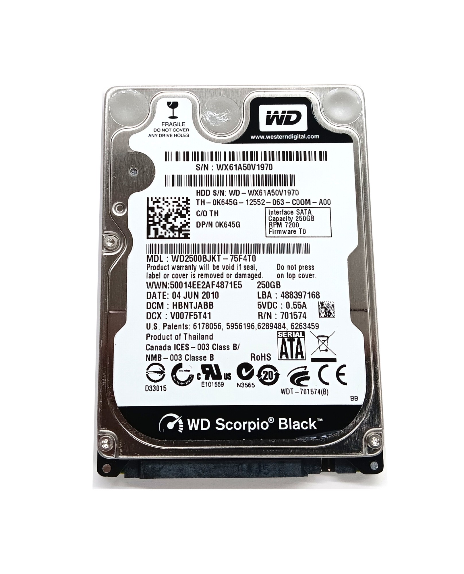 Dell K645G Western Digital WD2500BJKT75F4T0 25 Inches Hard Drive