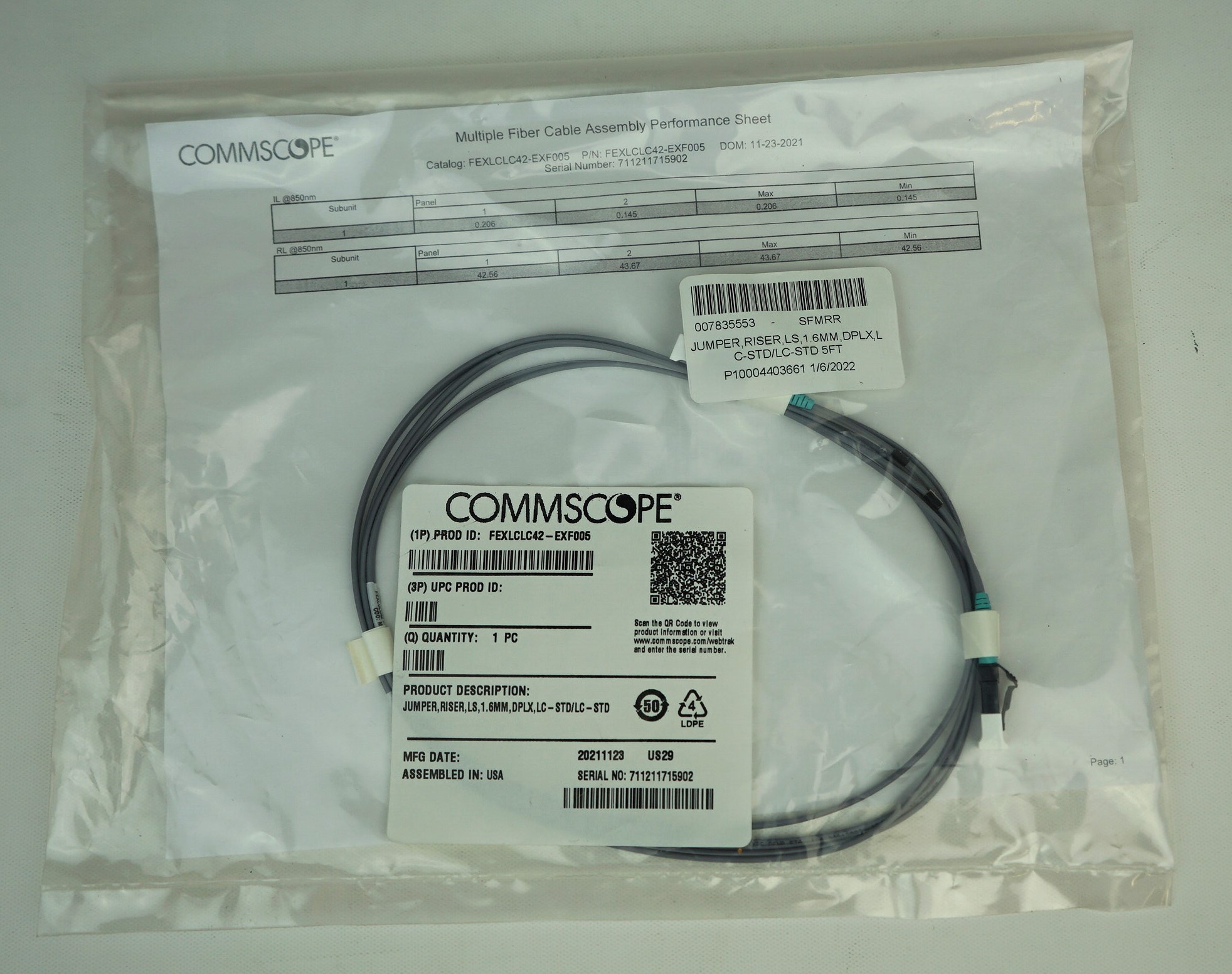 CommScope FEXLCLC42-EXF005 5-Feet LazrSPEED OM4 Fiber Patch Cable