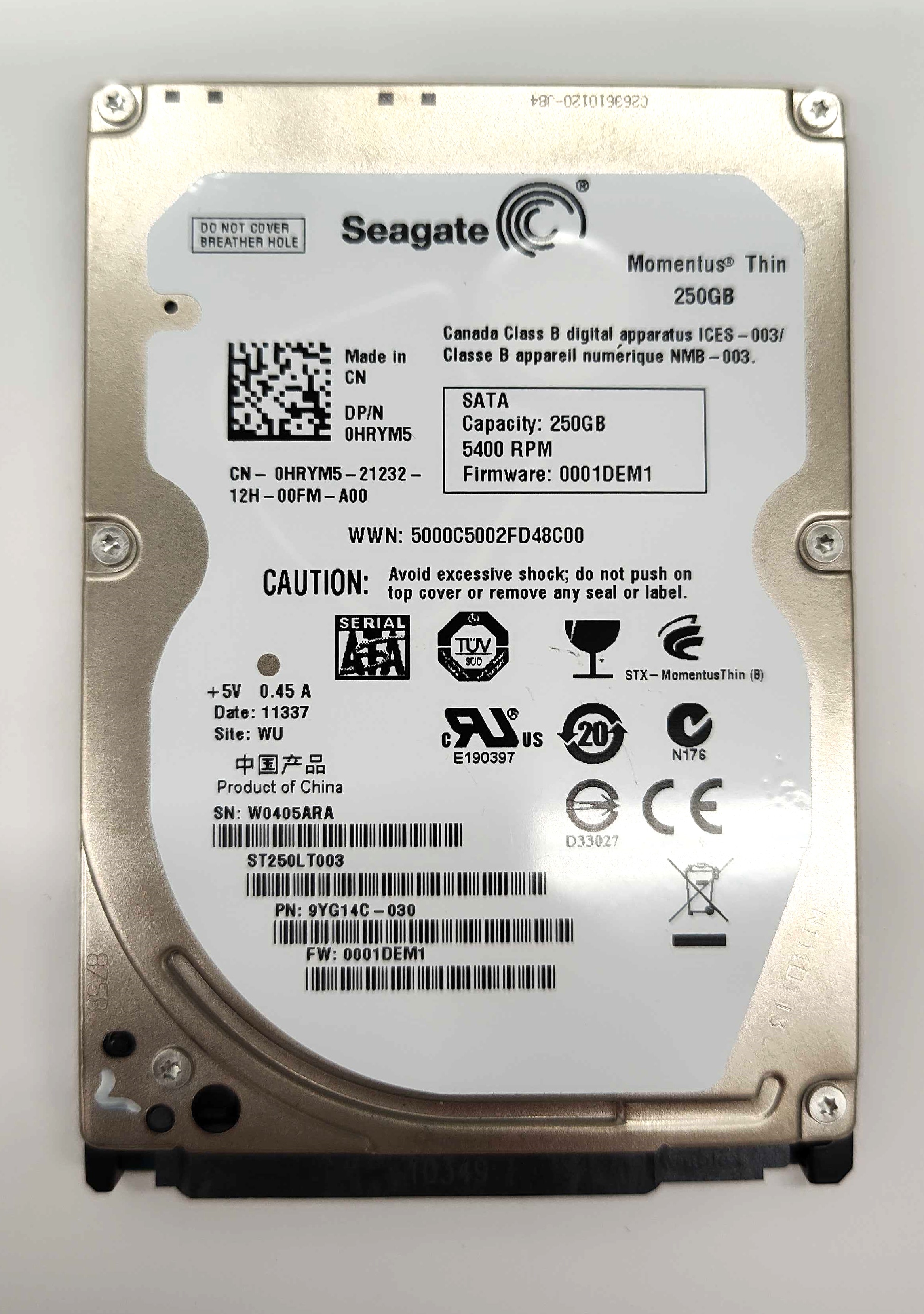 Seller photo of Dell HRYM5 (Seagate ST250LT003) 250GB 5400 RPMRPM Hard Drive
