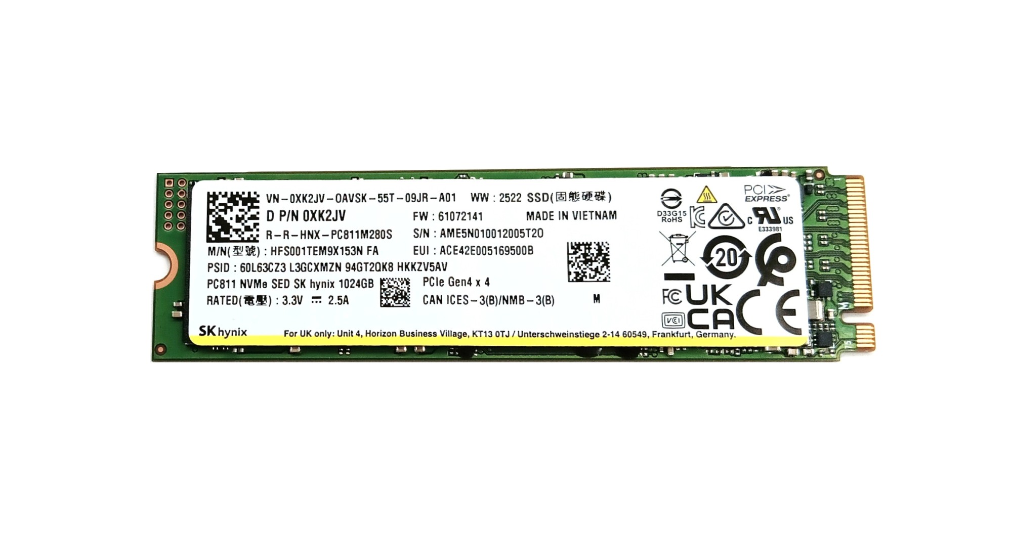 1tb Pc811 Series M.2 2280 Nvme Pcie 4.0 X4 Sed Solid State Drive