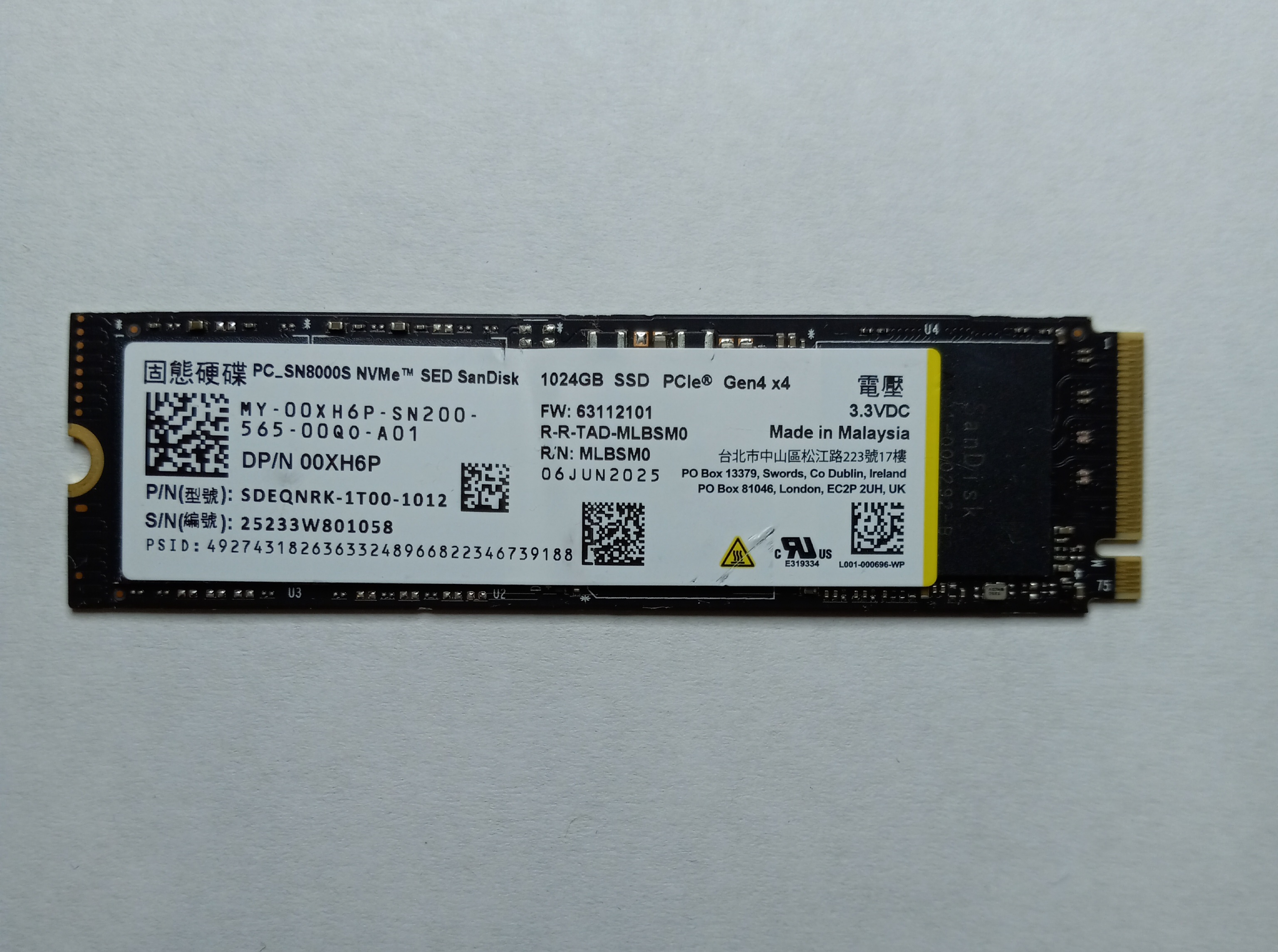 1TB Pc Sn8000s M.2 2280 Nvme Sed Gen4 X4 Ssd