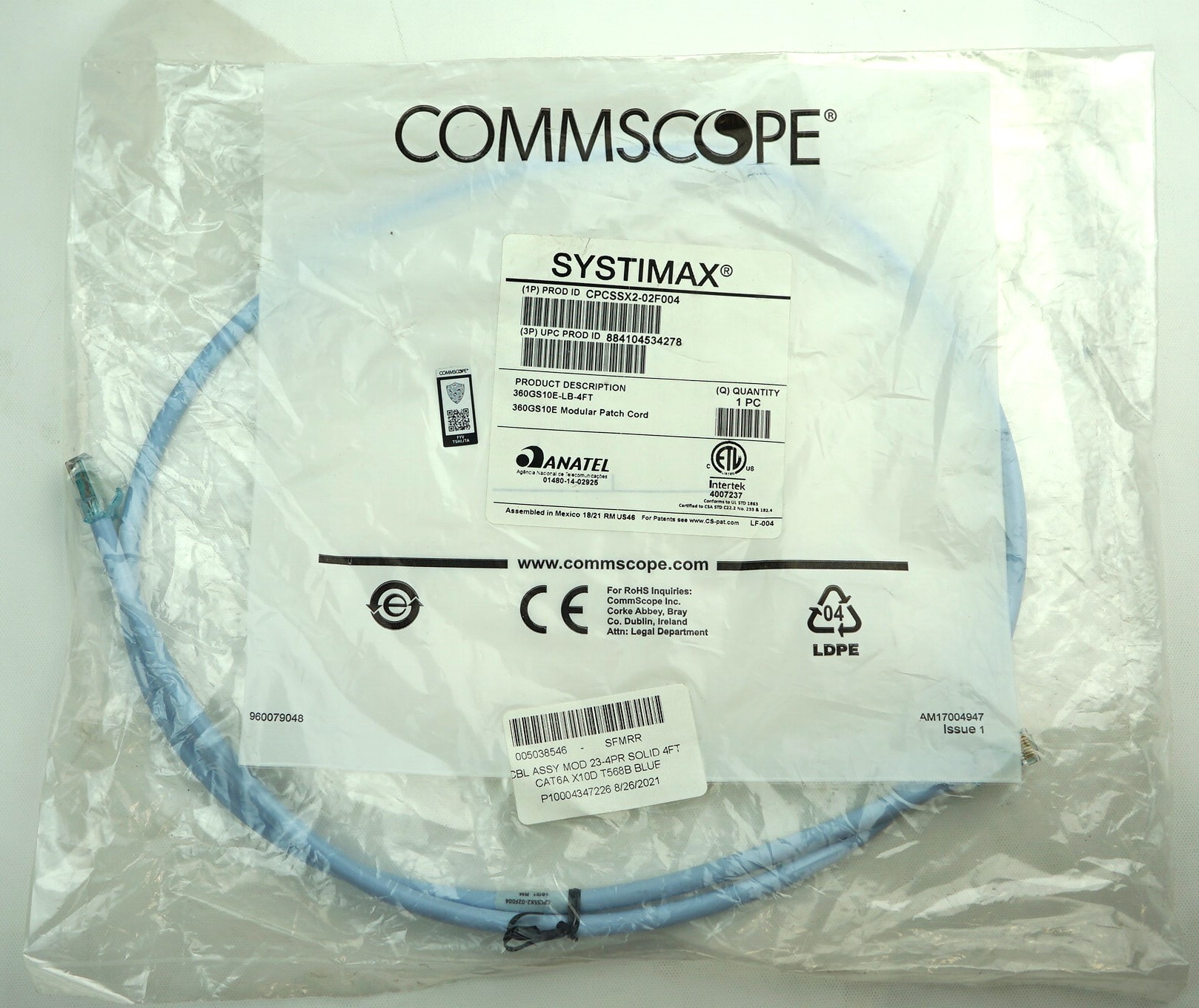 CommScope CPCSSX2-02F004 8C GigaSPEED X10D 360GS10E-C859 Solid Patch