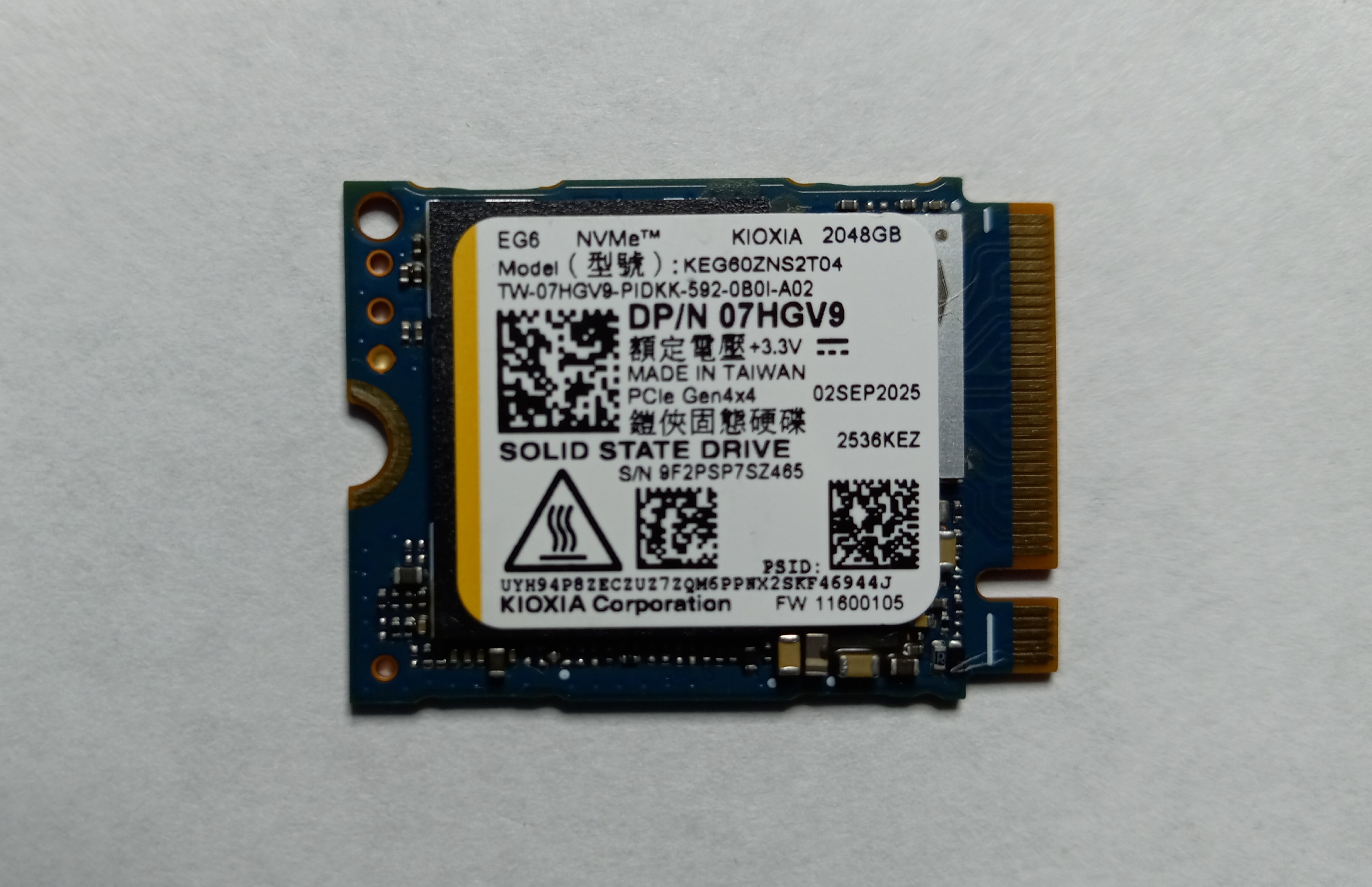 Seller photo of Dell 7HGV9 (Kioxia KEG60ZNS2T04)