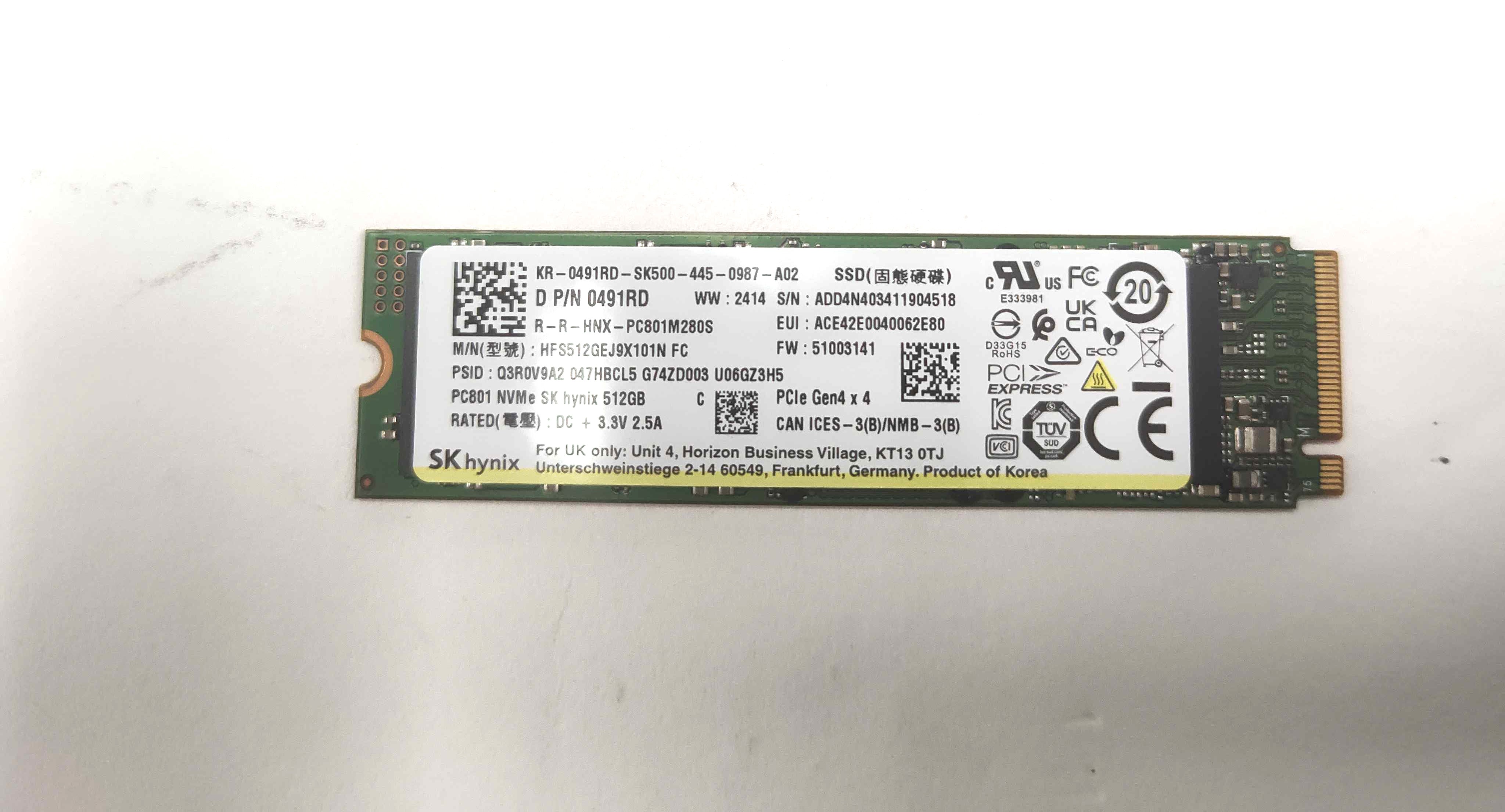 Dell 491RD (Sk Hynix HFS512GEJ9X101N) Solid State Drive