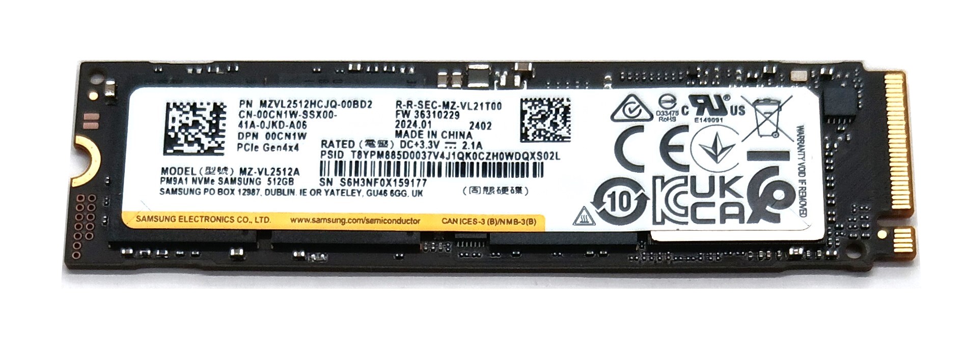 Seller photo of Dell 0CN1W (Samsung MZVL2512HCJQ-00BD2) M Key Solid State