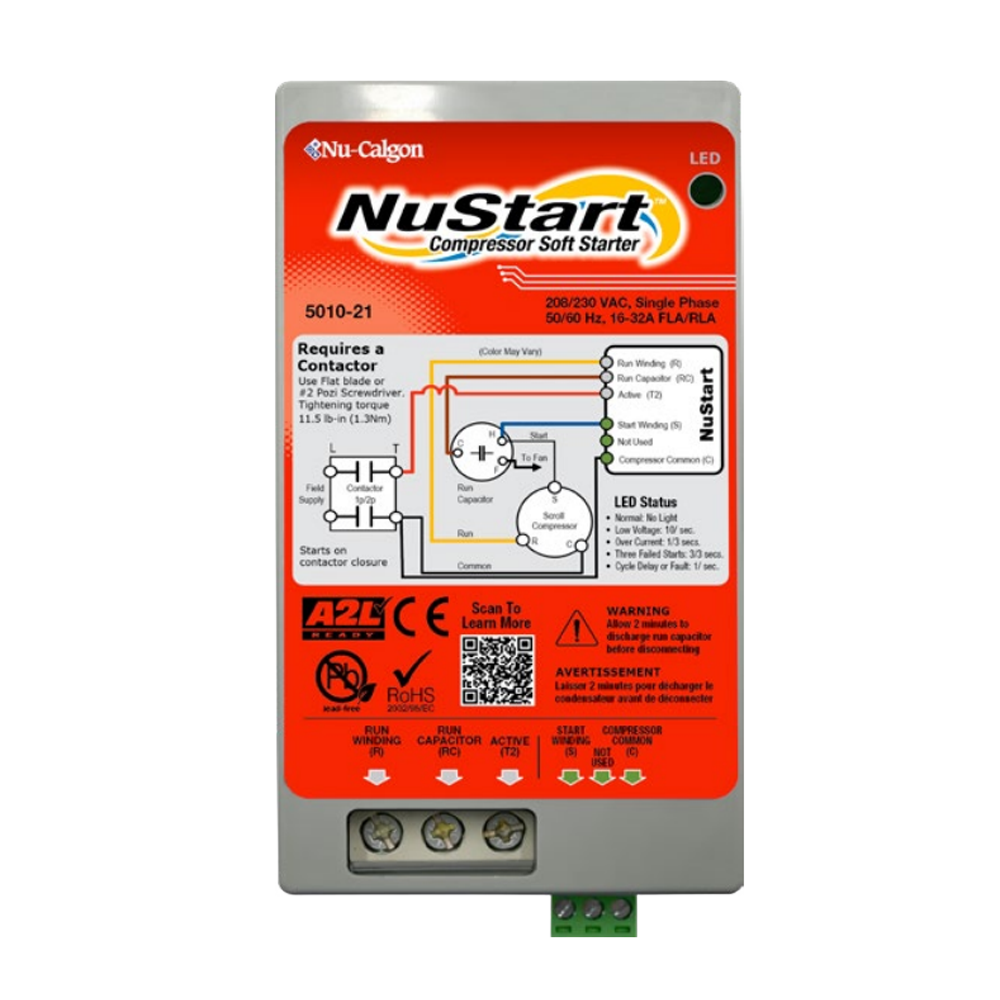 Nu-Calgon 5010-21 NuStart Compressor Soft Starter, Single Phase, 208/230VAC, 16-32A FLA/RLA