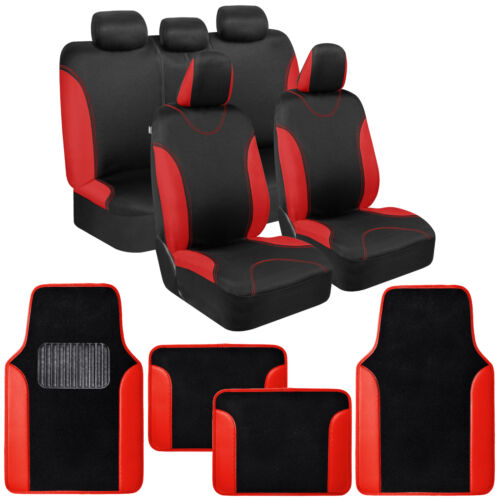 thumbnail image 2 of BDK Full Car Seat Cover Set – Red Front & Rear Bench With Black/Red Floor Mats 2 of 4