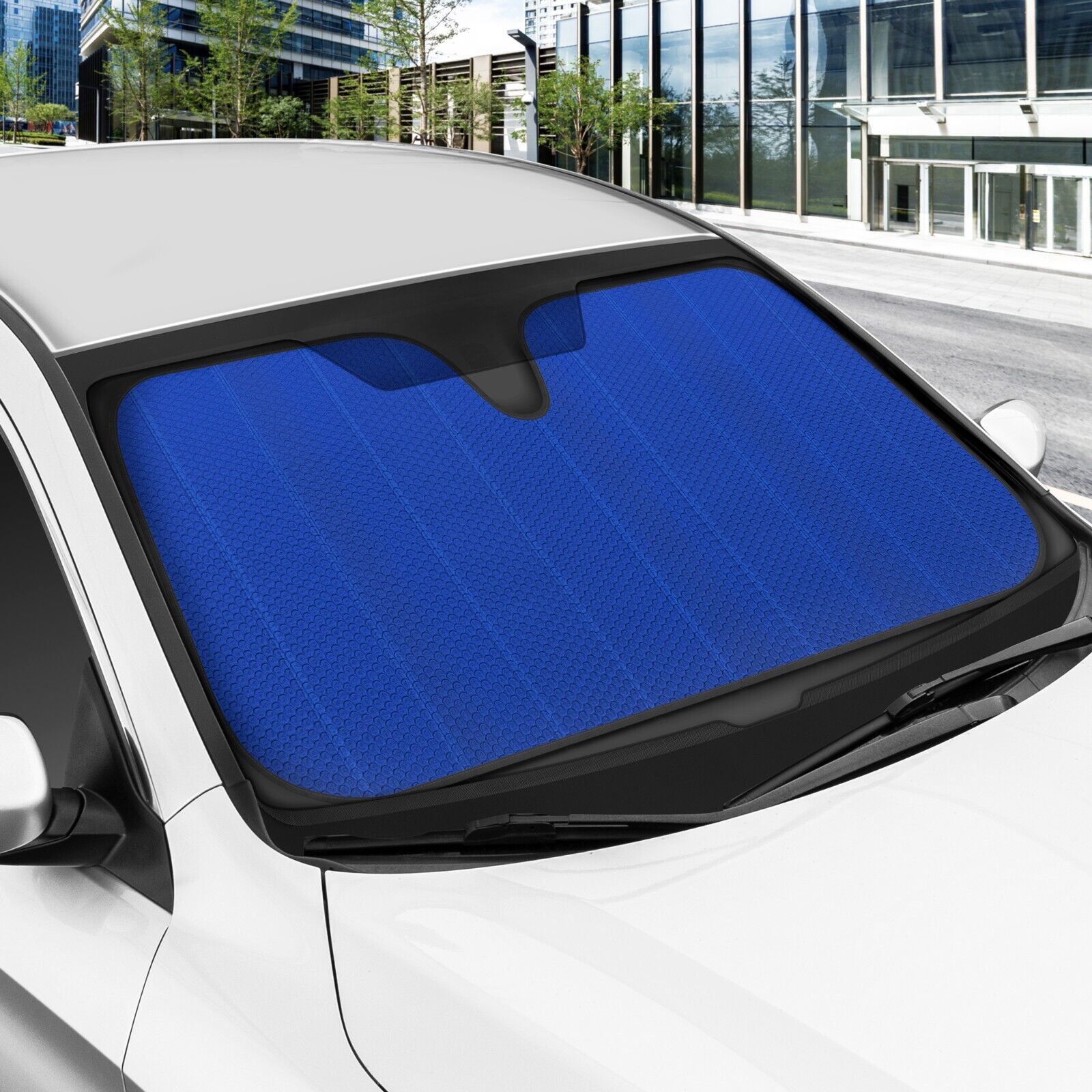 carXS Jumbo Auto Sun Shade Foldable Metallic Blue Wind Shield