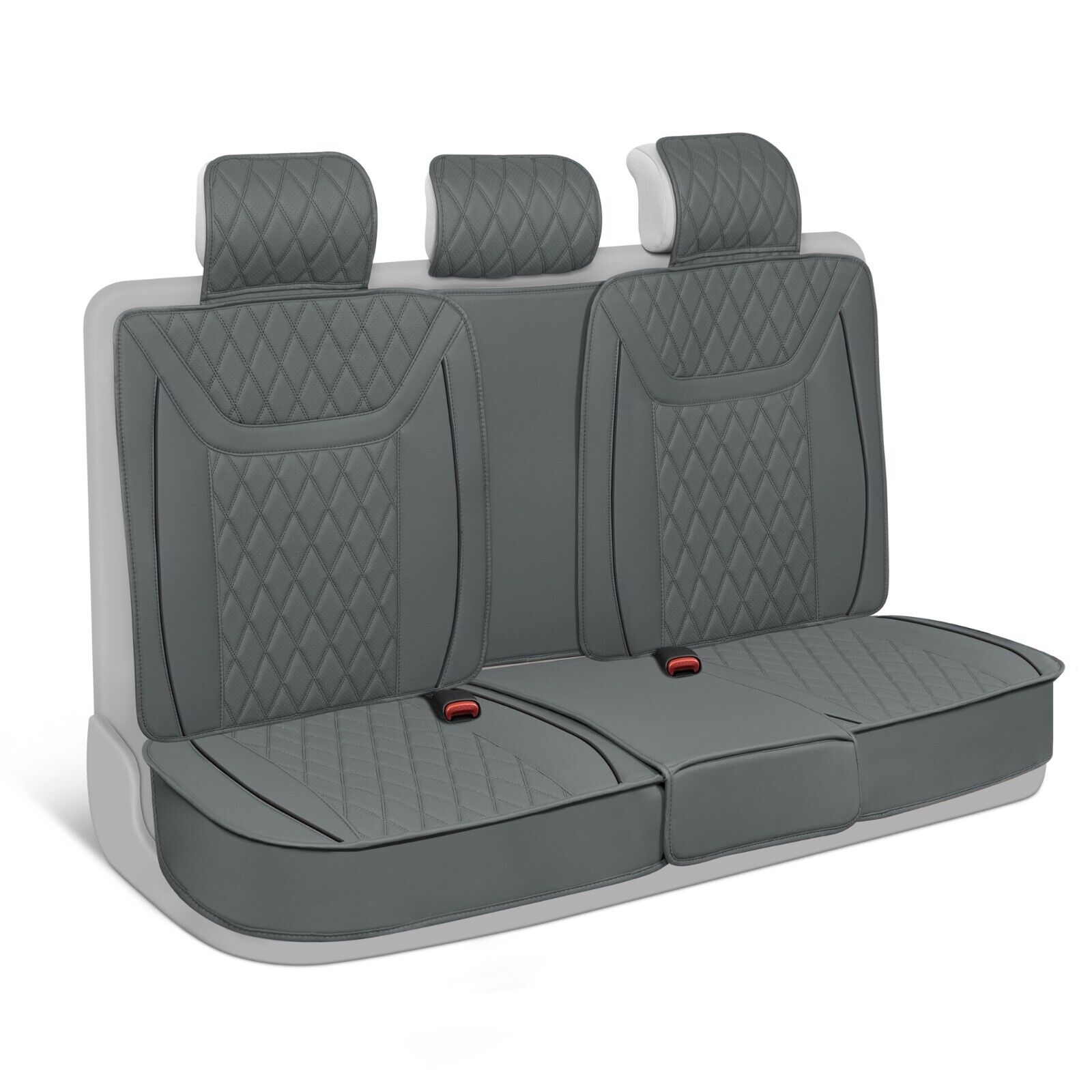 Charcoal Gray Faux Leather Rear Bench Seat Cover - Diamond Stitch