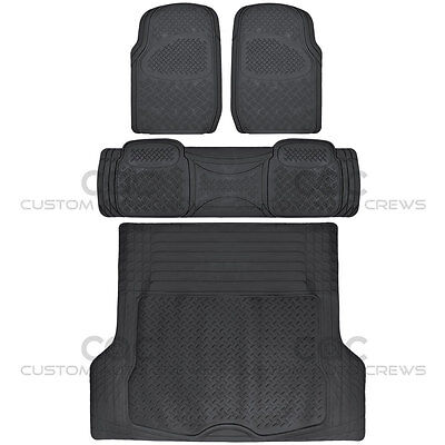 Black Rubber Floor Mats Car SUV Truck Front Rear Trunk Cargo 6 PC Seat