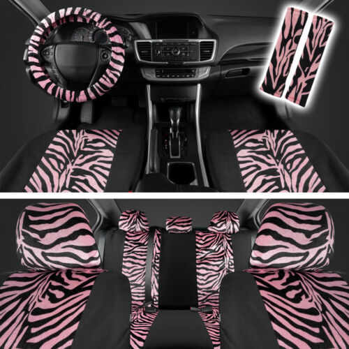 Zebra Animal Print Full Seat Cover Set Fits Car Truck Van SUV- 12