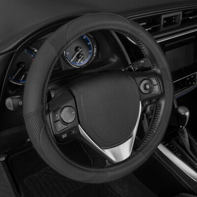 Motor Trend Carbon Fiber Grip Leather Steering Wheel Cover – Universal Fit Black