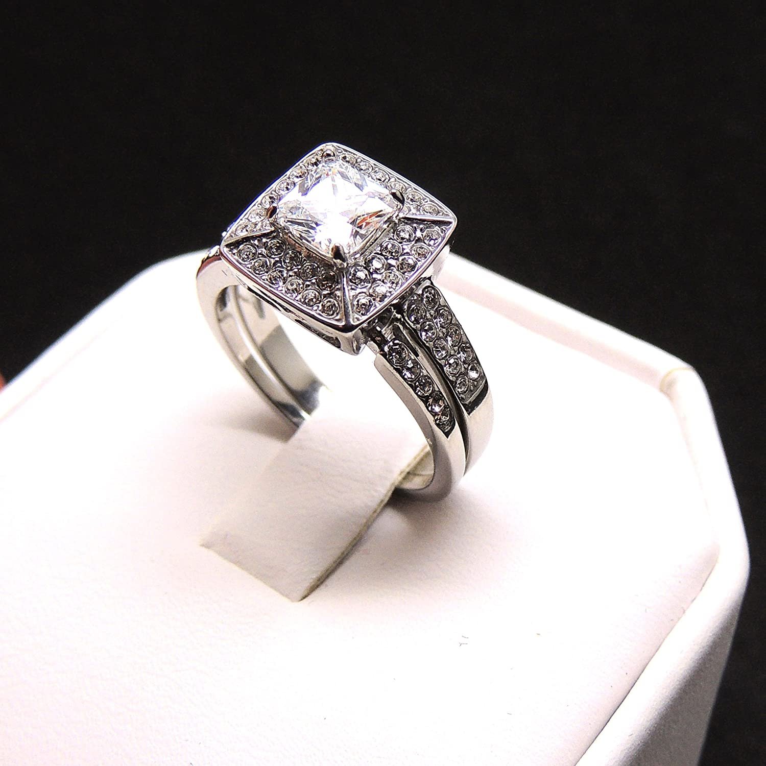 Britney Engagement Ring Wedding Band Set Stainless Steel