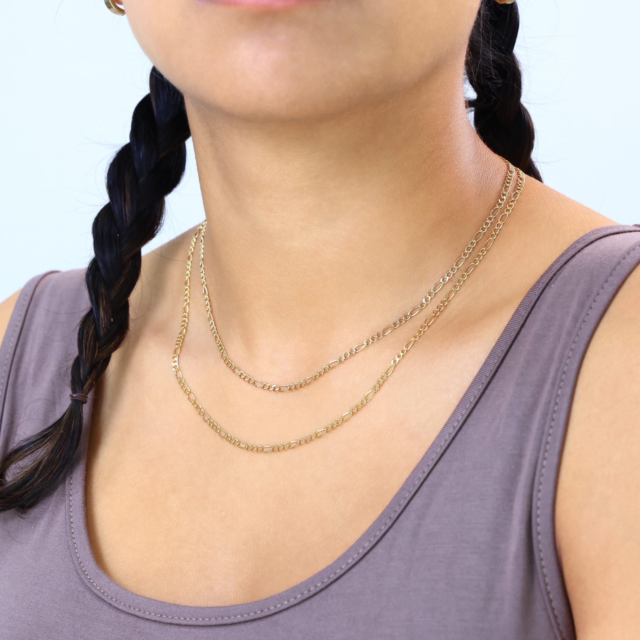 10K Yellow Gold Solid 2.75mm Italian Figaro Link Chain