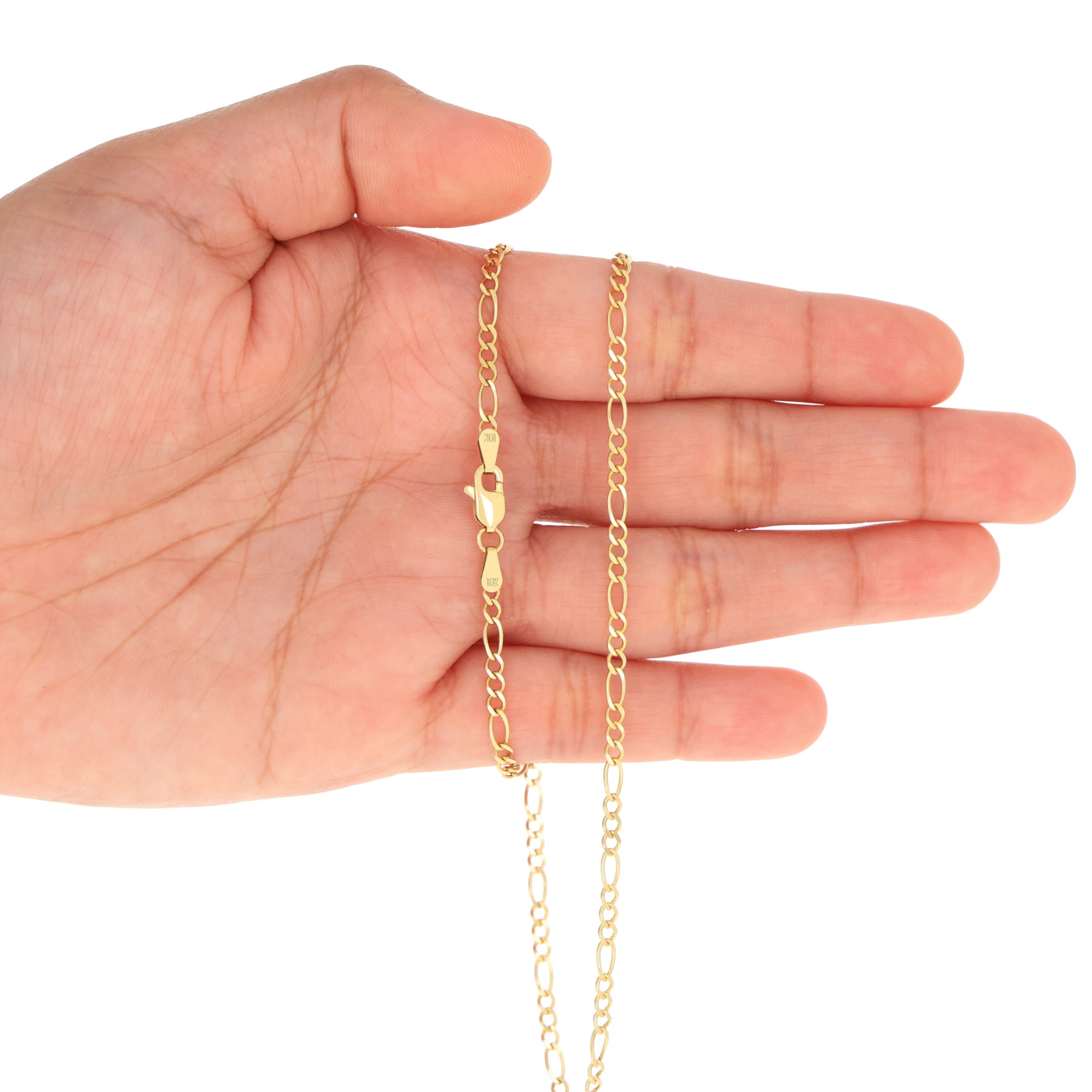 10K Yellow Gold Solid 2.75mm Italian Figaro Link Chain