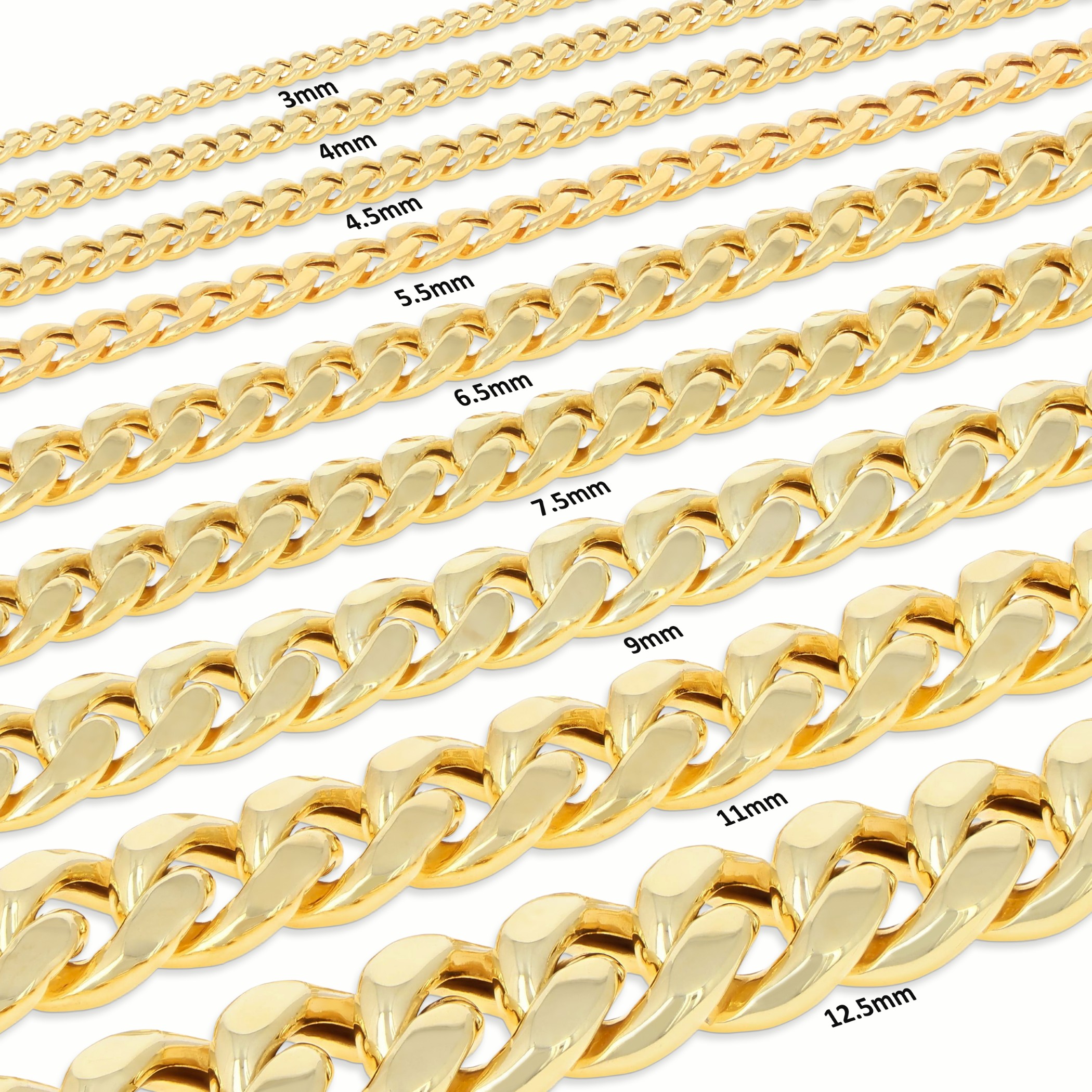 14K Yellow Gold 3mm-12.5mm Miami Cuban Link Chain Necklace or Bracelet, 7