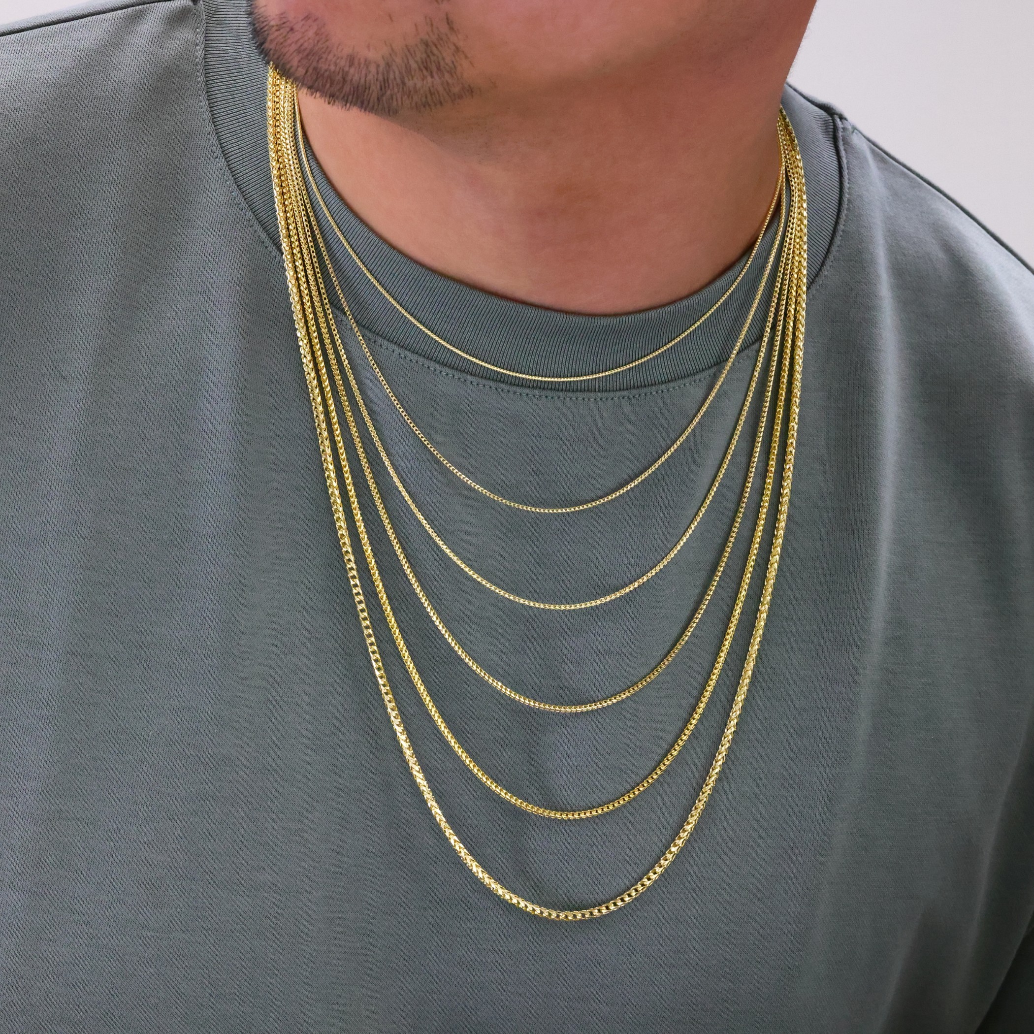 14K Yellow Gold Solid Franco 0.6mm-6mm Diamond Cut Spiga Chain