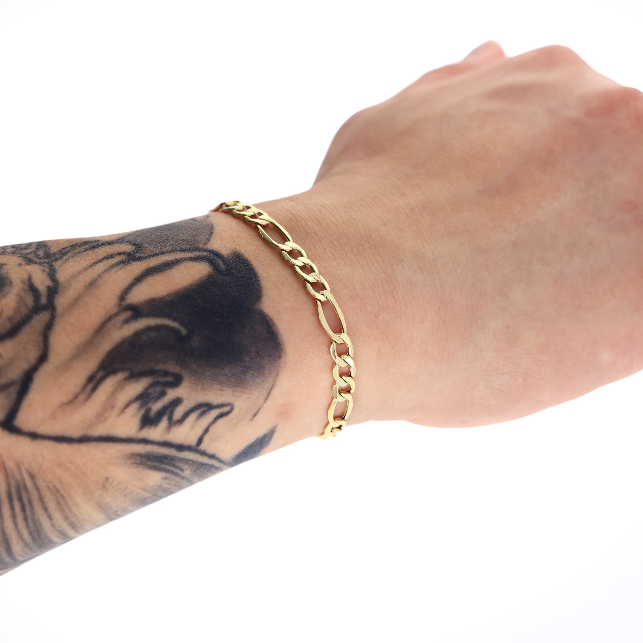10K Yellow Gold 2mm-9mm Italian Figaro Chain Link Bracelet Mens 