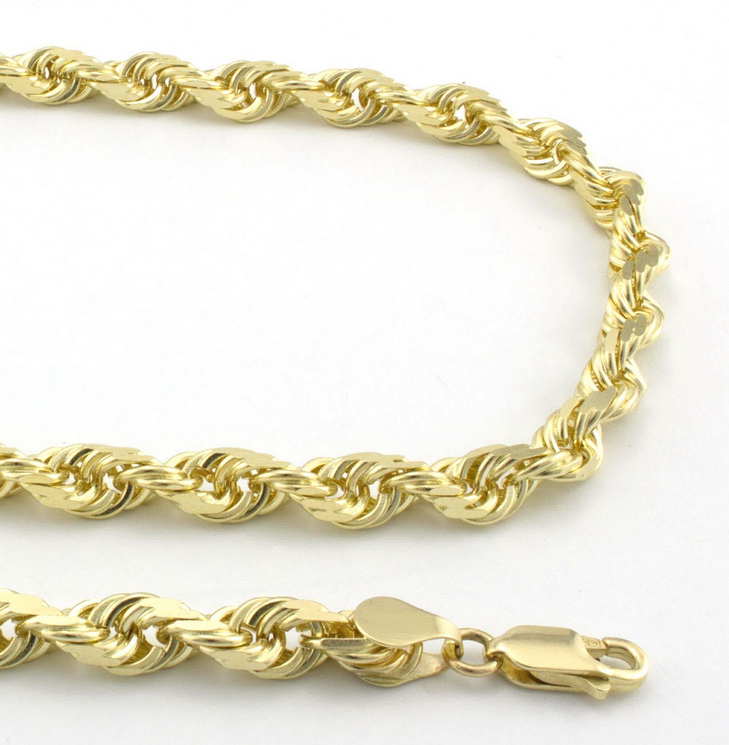 Solid gold diamond cut rope chain Clearance