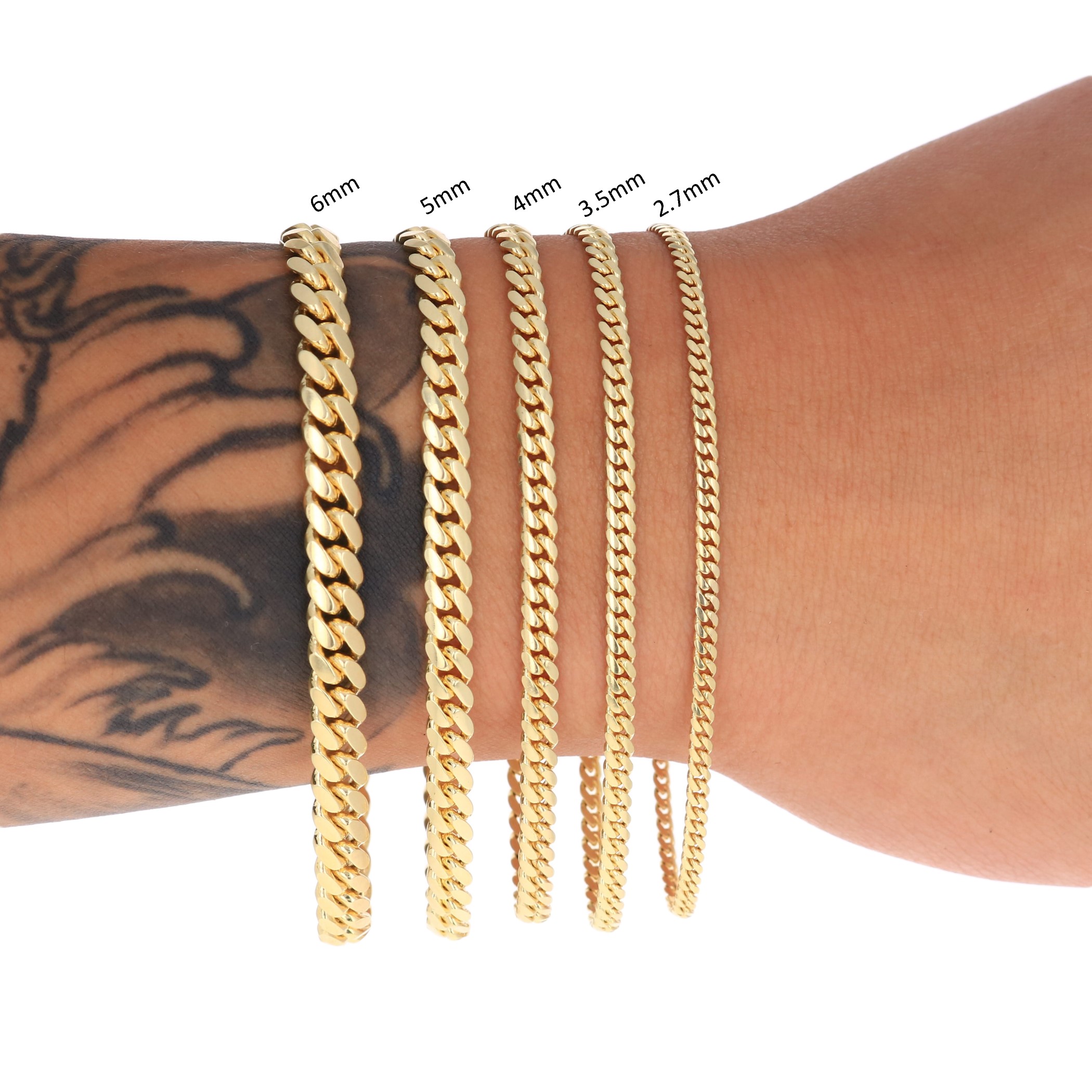 14K Yellow Gold Solid 2.7mm-11mm Miami Cuban Chain Bracelet