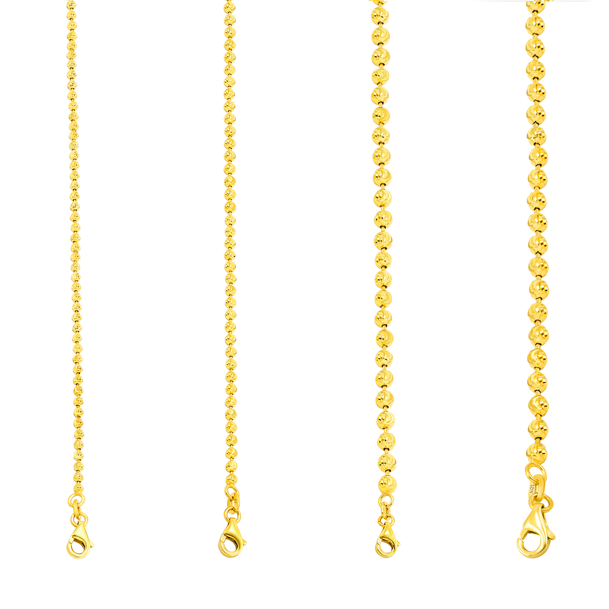 thumbnail image 2 of Nuragold 10K Solid Yellow Gold 2mm Moon Cut Diamond Bead Ball Chain - Unisex, 16-30 Inch, Lobster Clasp, Made In Italy 2 of 3