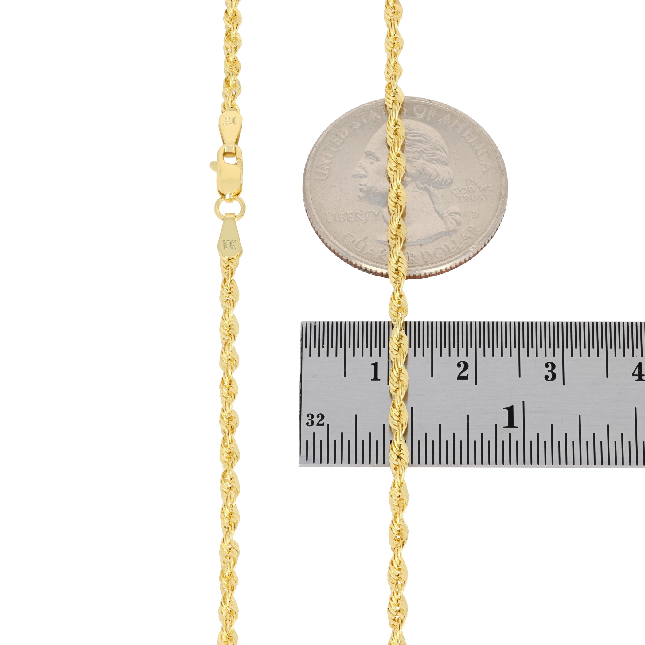 10K Yellow Gold 2mm Rope Chain Laser Diamond Cut Necklace