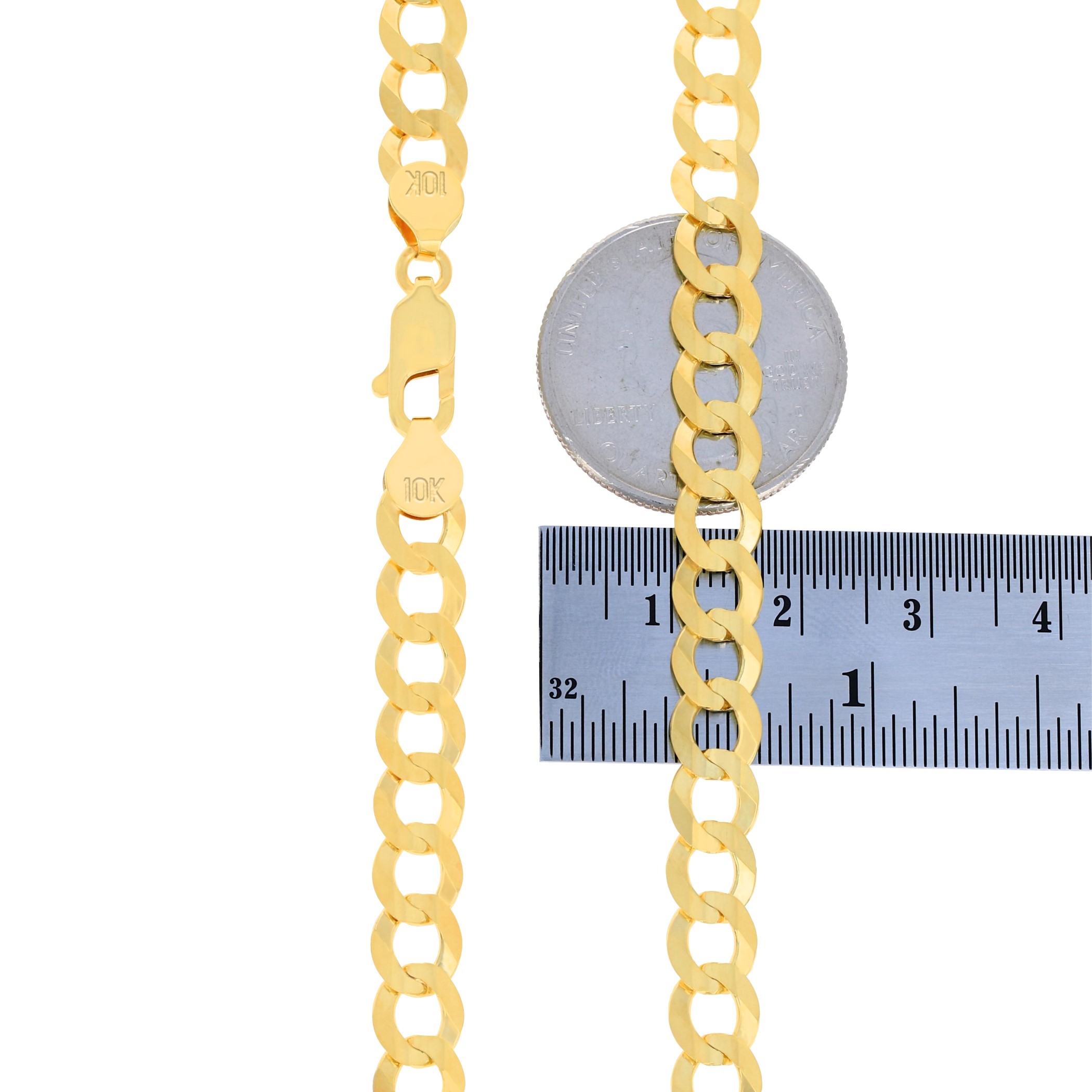 Nuragold 10K Solid Yellow Gold 7mm Italian Cuban Link Chain Bracelet For Men - 8 Inches