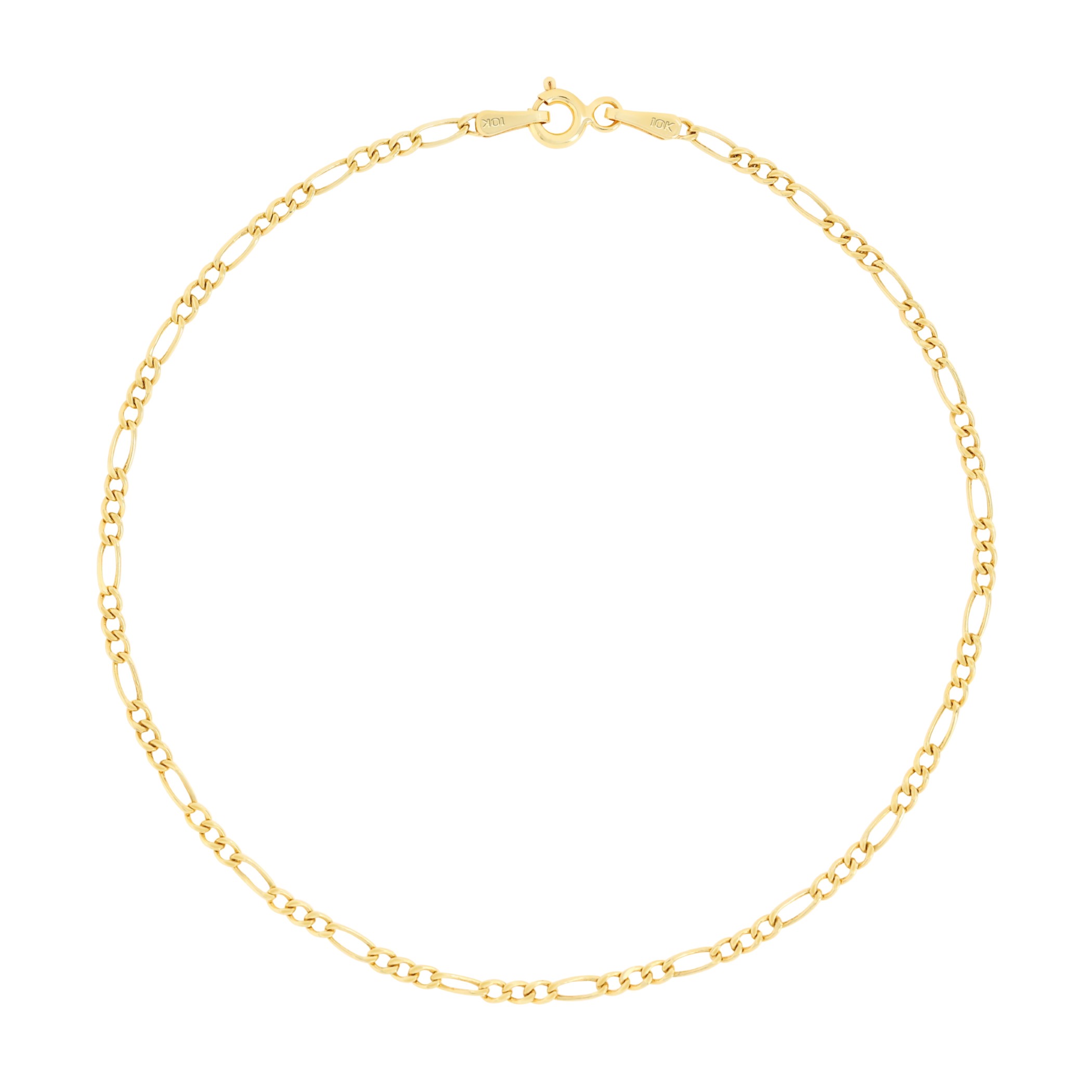 10K Yellow Gold Thin 2mm Figaro Chain Bracelet or Anklet Mens