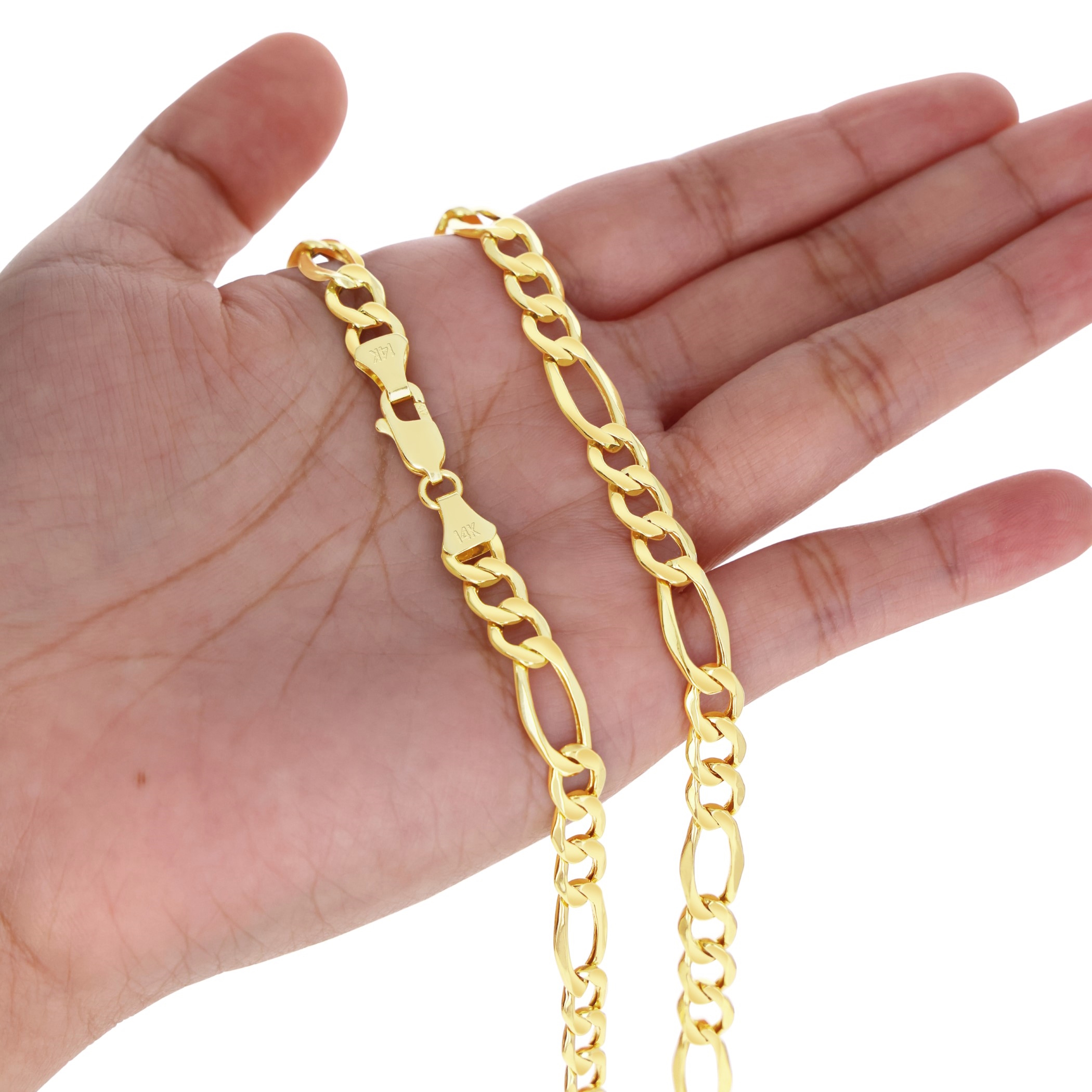 thumbnail image 2 of 14k Yellow Gold Figaro Chain Necklace – 2mm Thin Italian Link, 22" Length, Spring Ring Clasp, Unisex 2 of 4