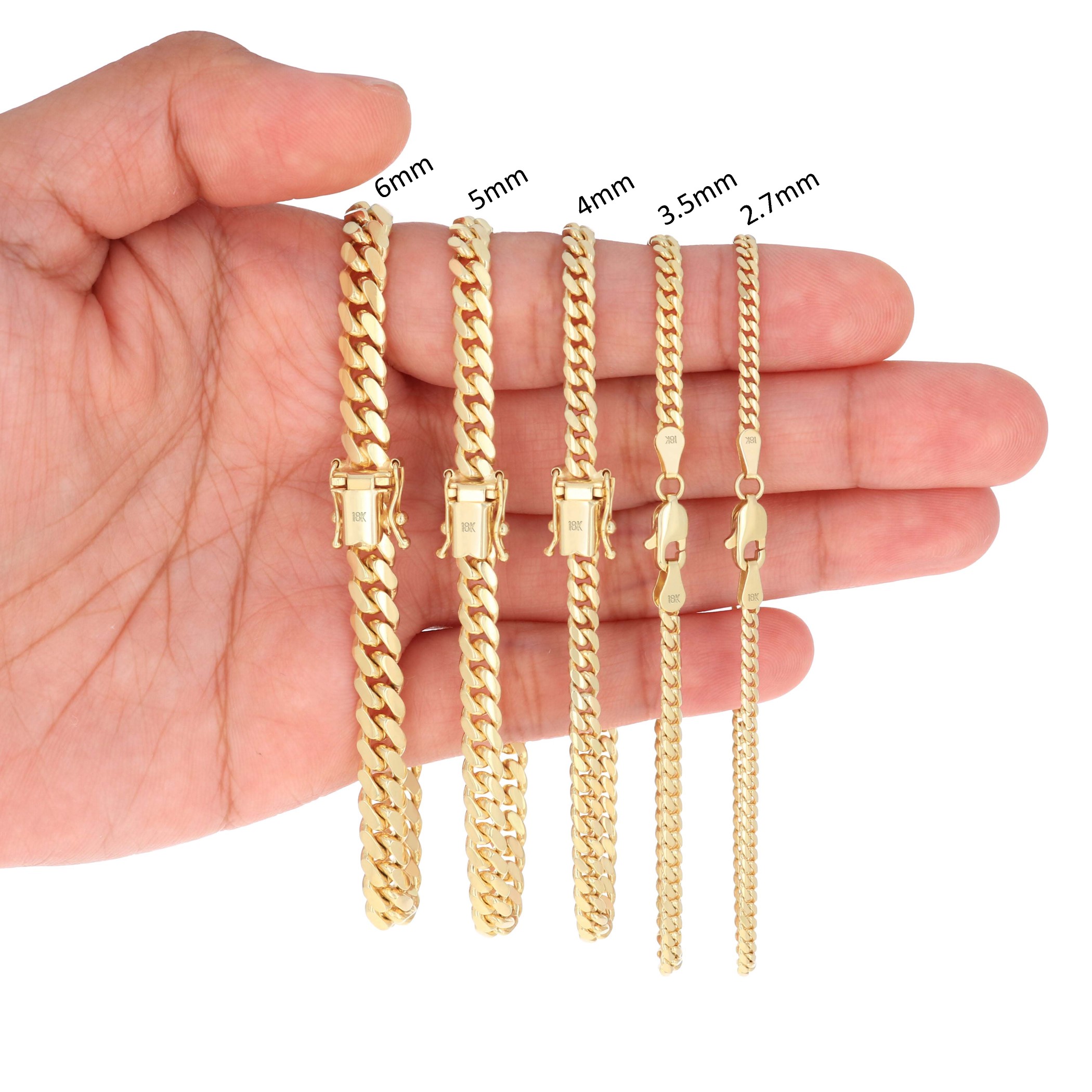 18K Yellow Gold Solid 2.7mm-7mm Miami Cuban Link Chain Necklace
