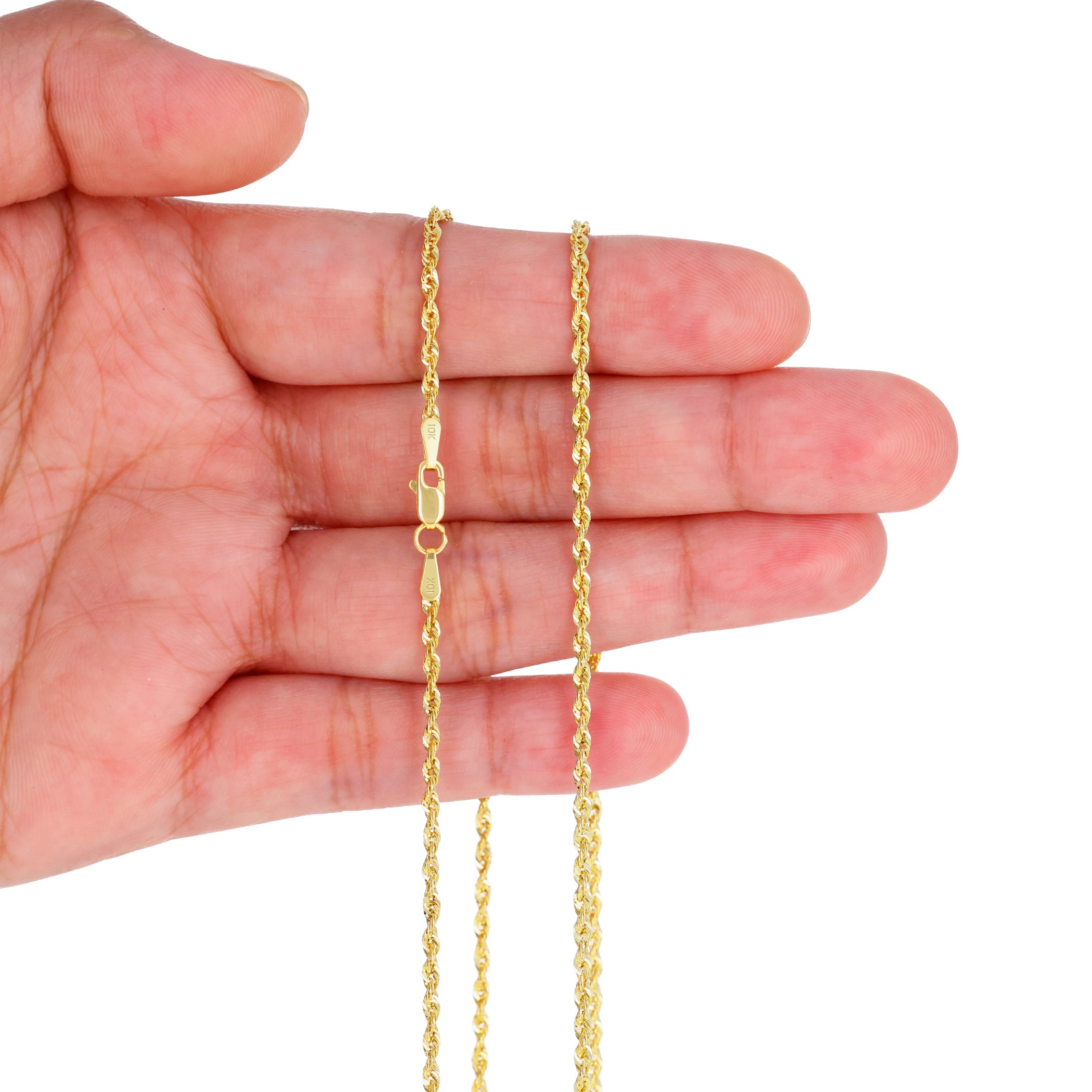 10K Yellow Gold 2mm Rope Chain Laser Diamond Cut Necklace