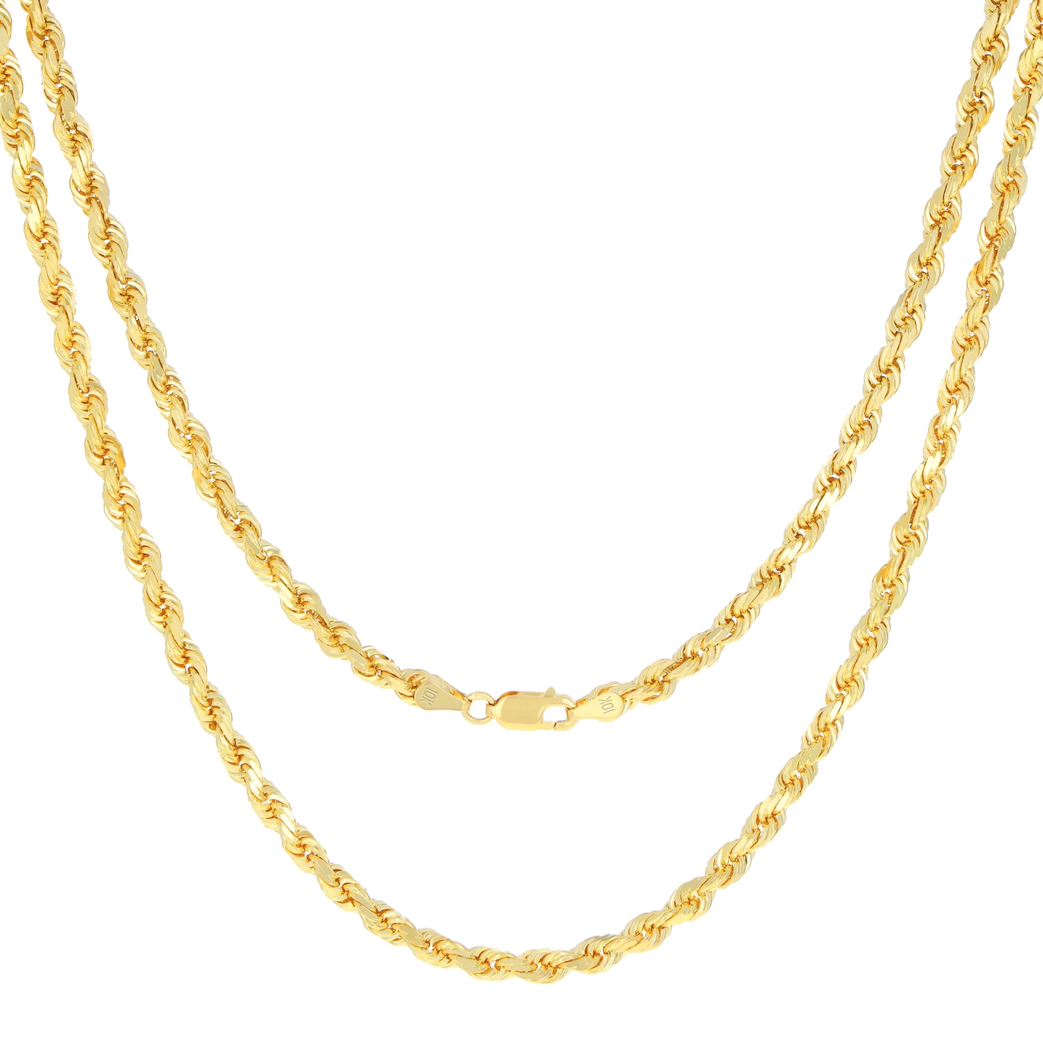 10K Yellow Gold 4mm Diamond Cut Rope Chain Necklace – 18-30in, Lobster Clasp, Italian Made