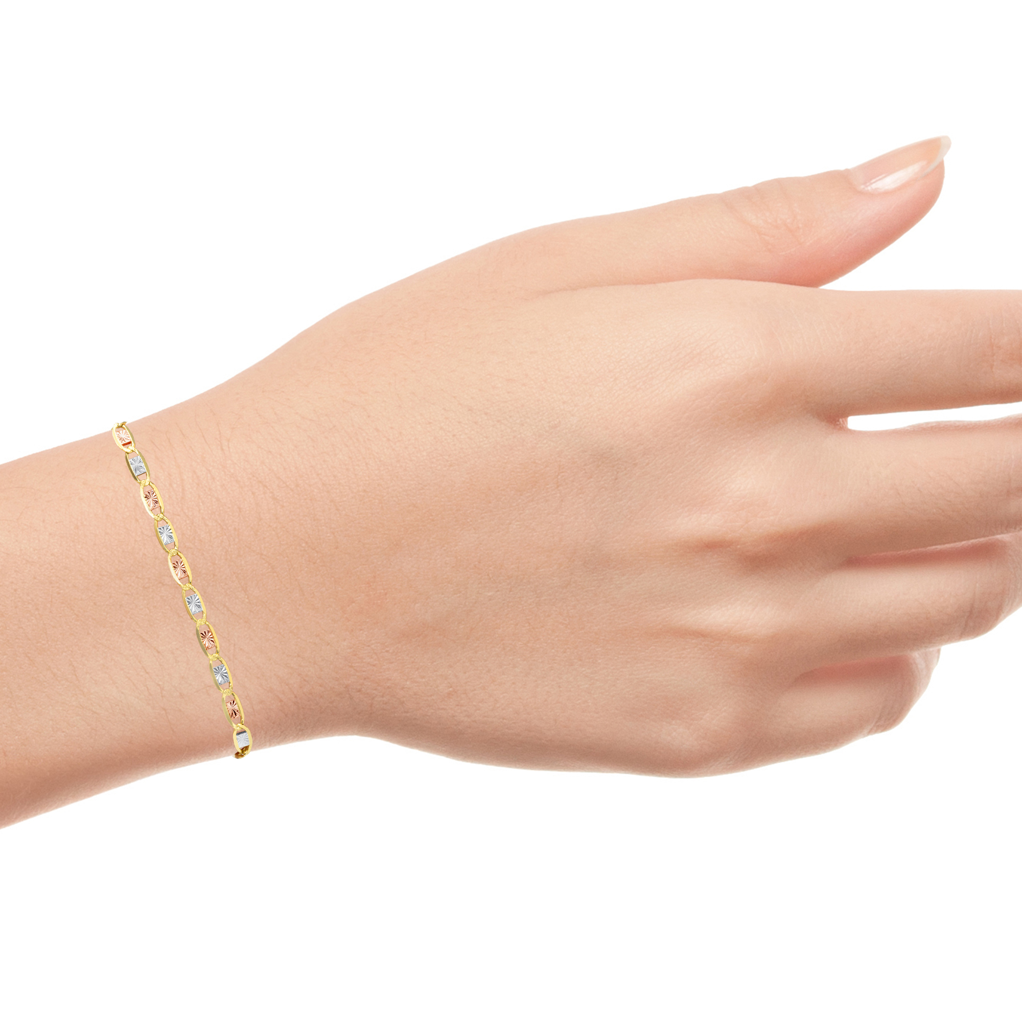 14K Solid Yellow Rose White Tri Gold 4mm Valentino Chain