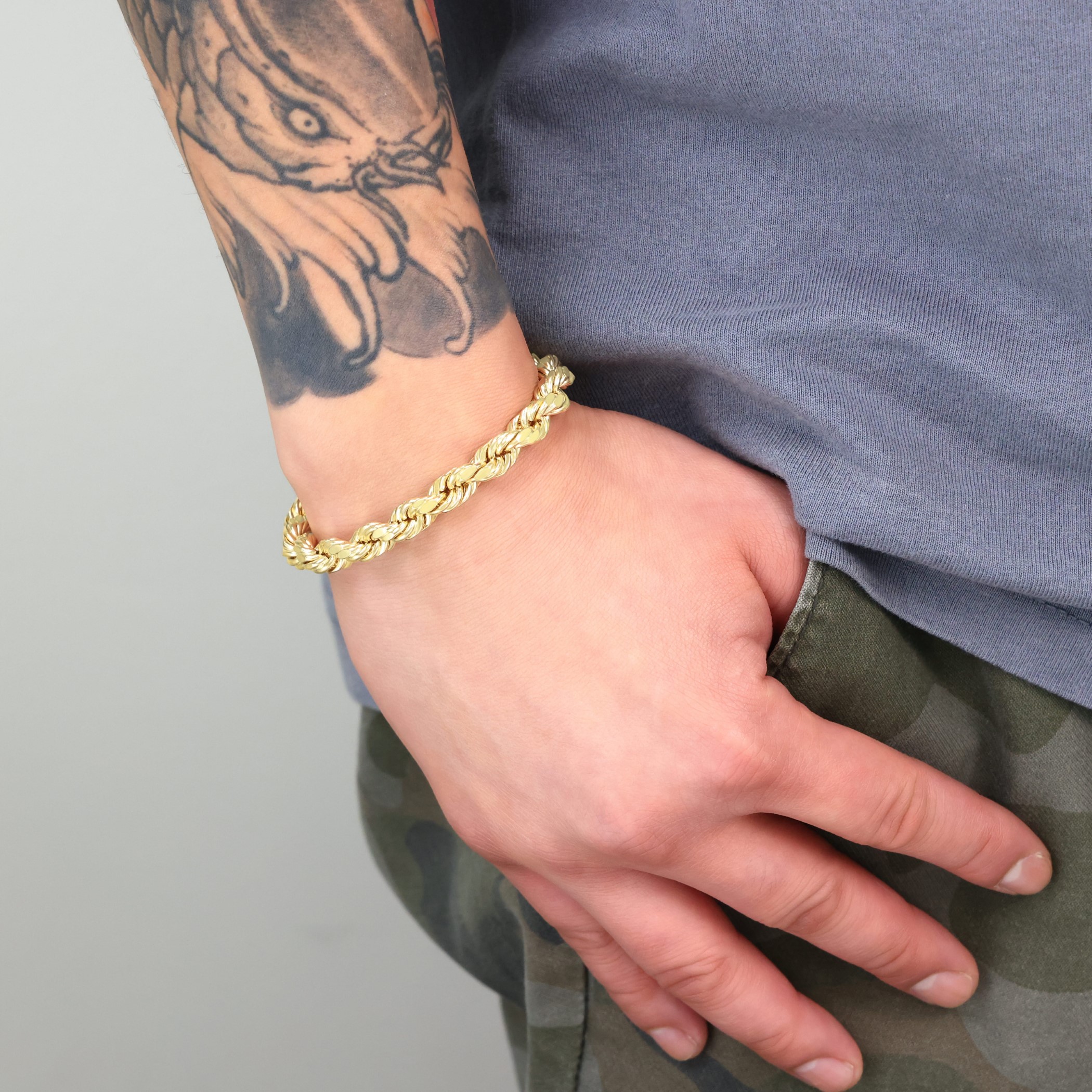 10K Yellow Gold 8mm Rope Diamond Cut Italian Chain Bracelet