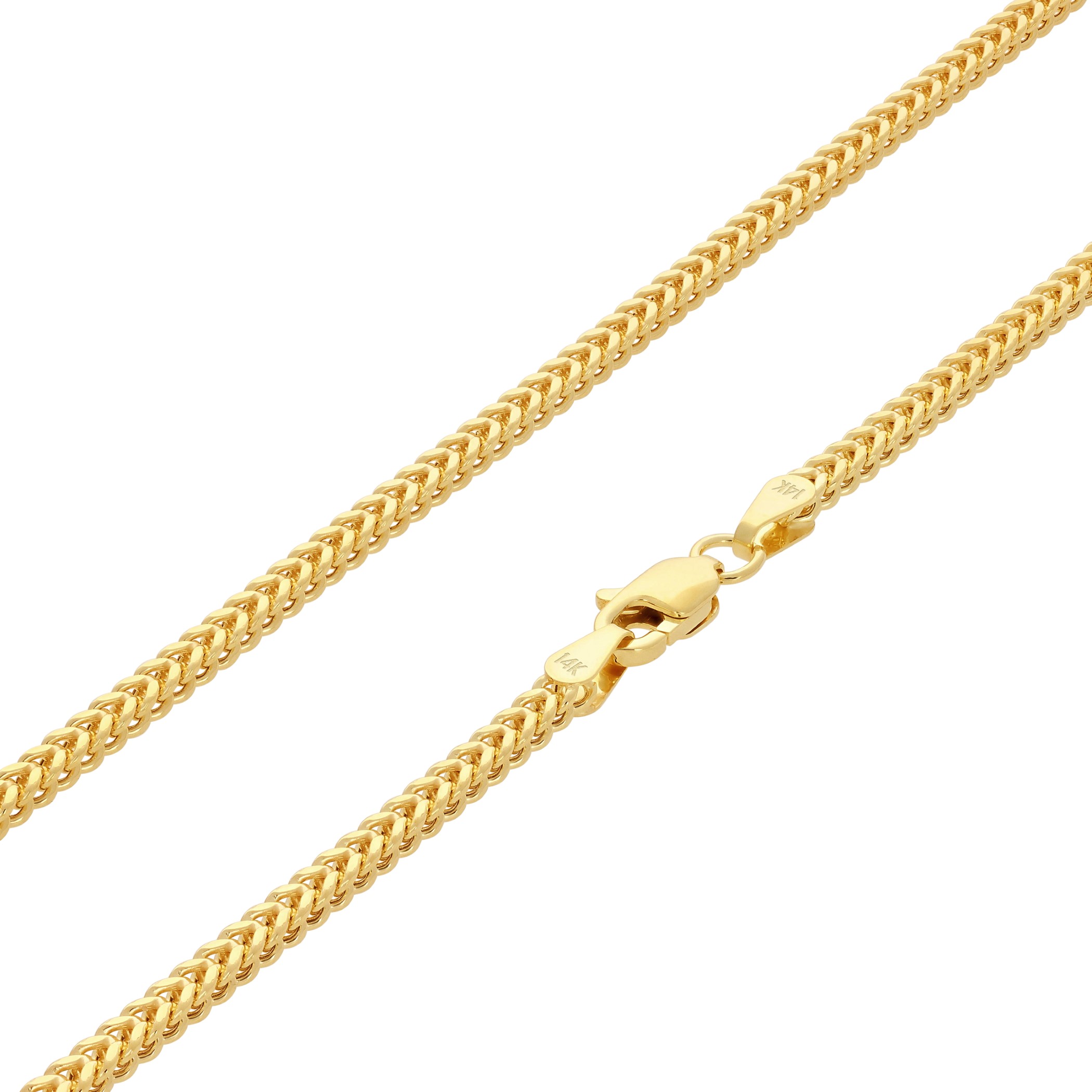 14K Yellow Gold Mens 2mm Franco Square Box Foxtail Wheat