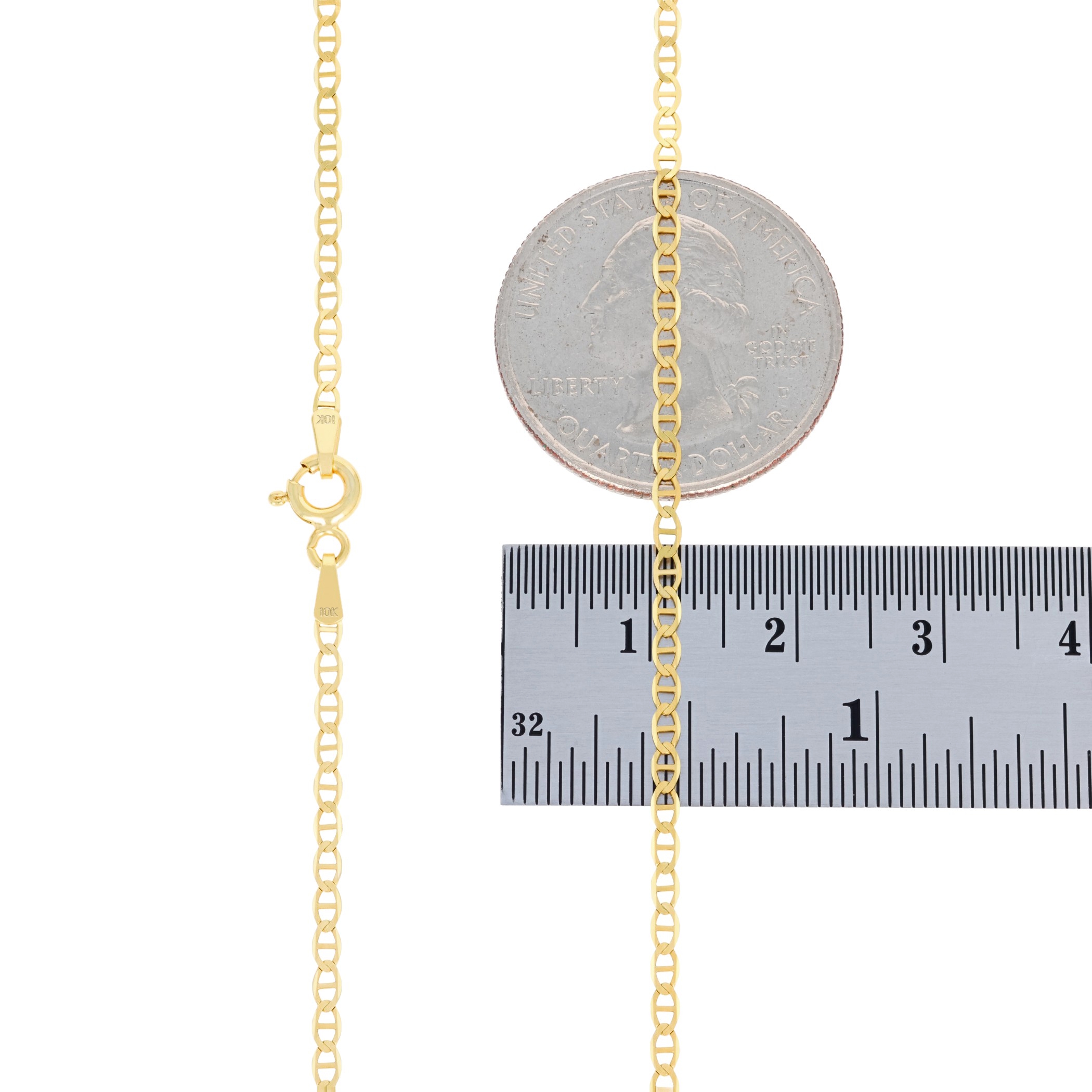 10K Yellow Gold Solid Anchor Mariner Link Chain Necklace – 2mm, 16-26 Inches, Unisex, Lobster Clasp