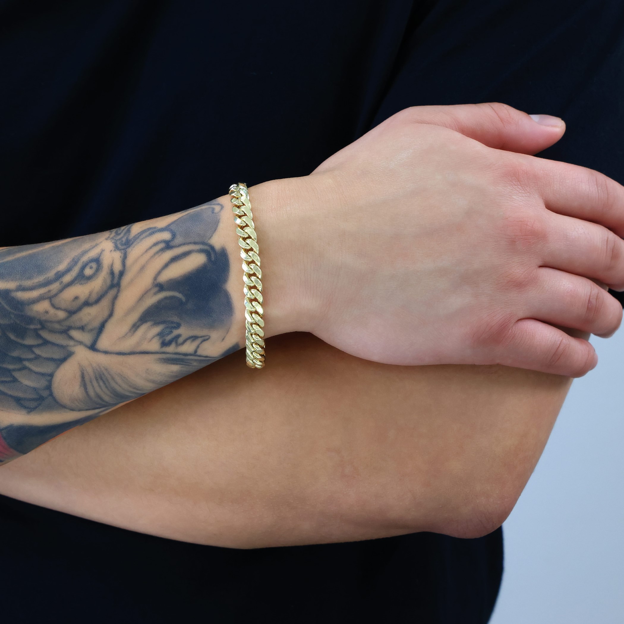 Königskette Gold Herren Herren Bordstein Armband Aus 9K Gelbgold Auf 925 Sterling Silber – Italienisches Design, 8.5 Zoll (21.6 Cm) Sterling Silber Armband Mit Gold