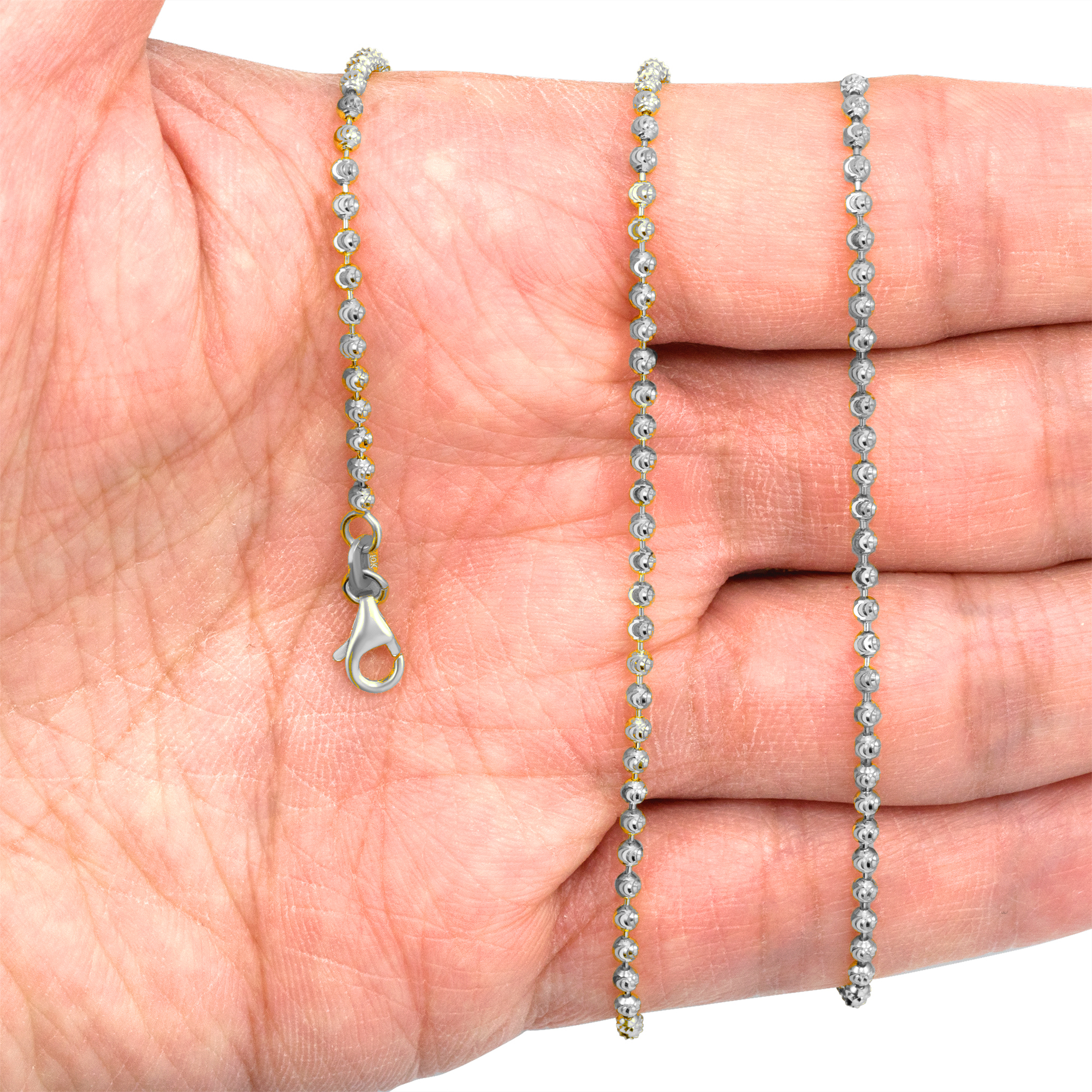 Nuragold 10K Yellow Gold Solid Moon Cut Ball Chain Necklace - 2mm-4mm Width, 16-30" Length