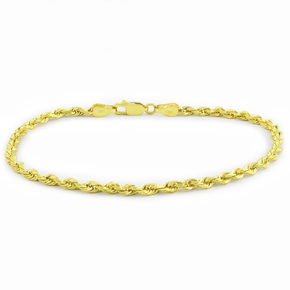 10k Yellow Gold Solid 2.5mm Diamond Cut Rope Chain Italian