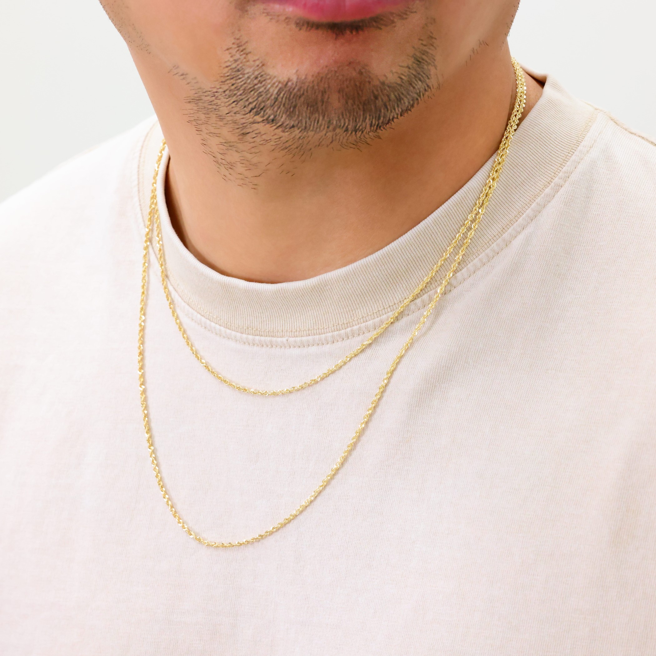アクセサリー 10K Gold Rope Necklace 56cm 2mm 10K Yellow Gold 2mm Rope Chain Laser Diamond Cut Necklace