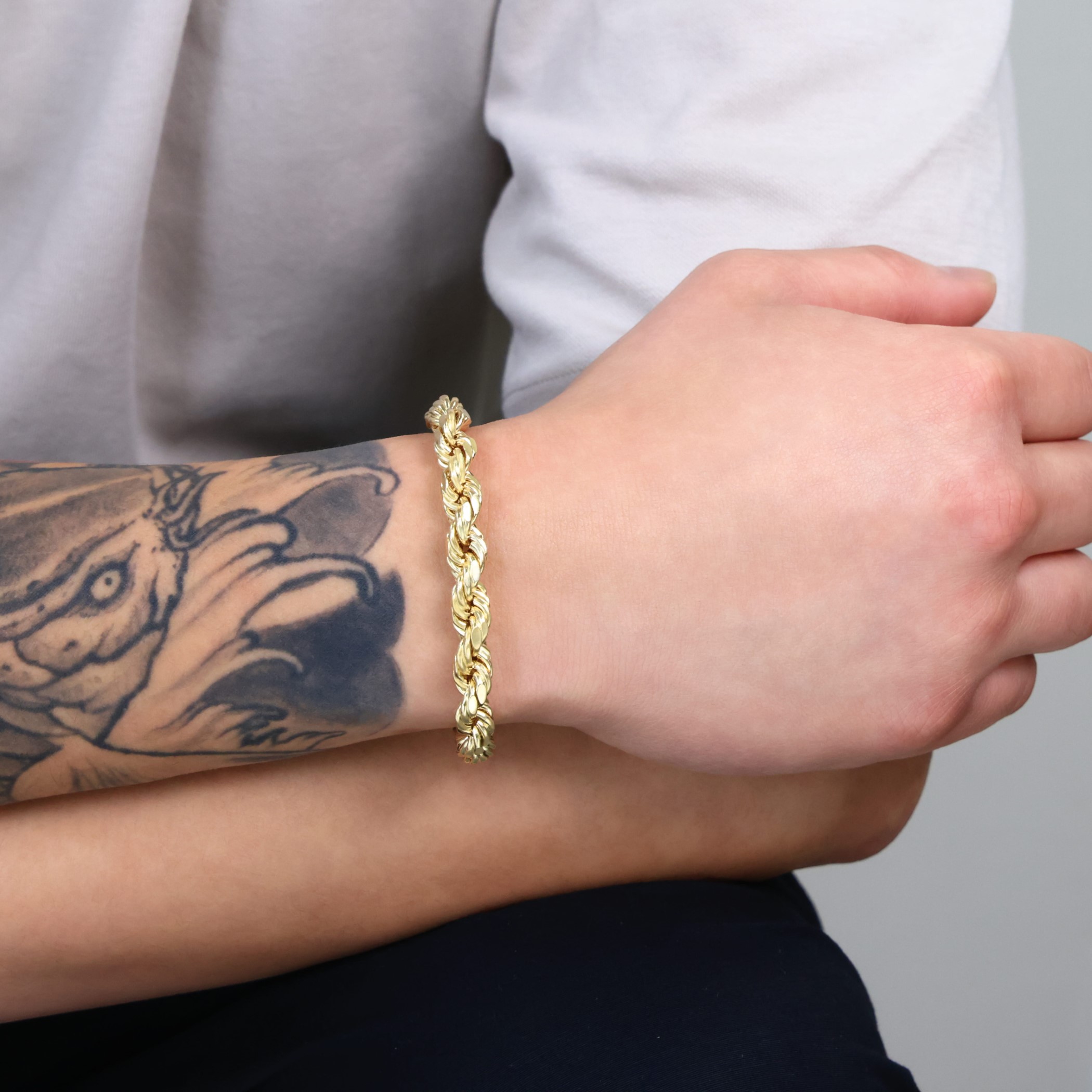 10K Yellow Gold 8mm Rope Diamond Cut Italian Chain Bracelet